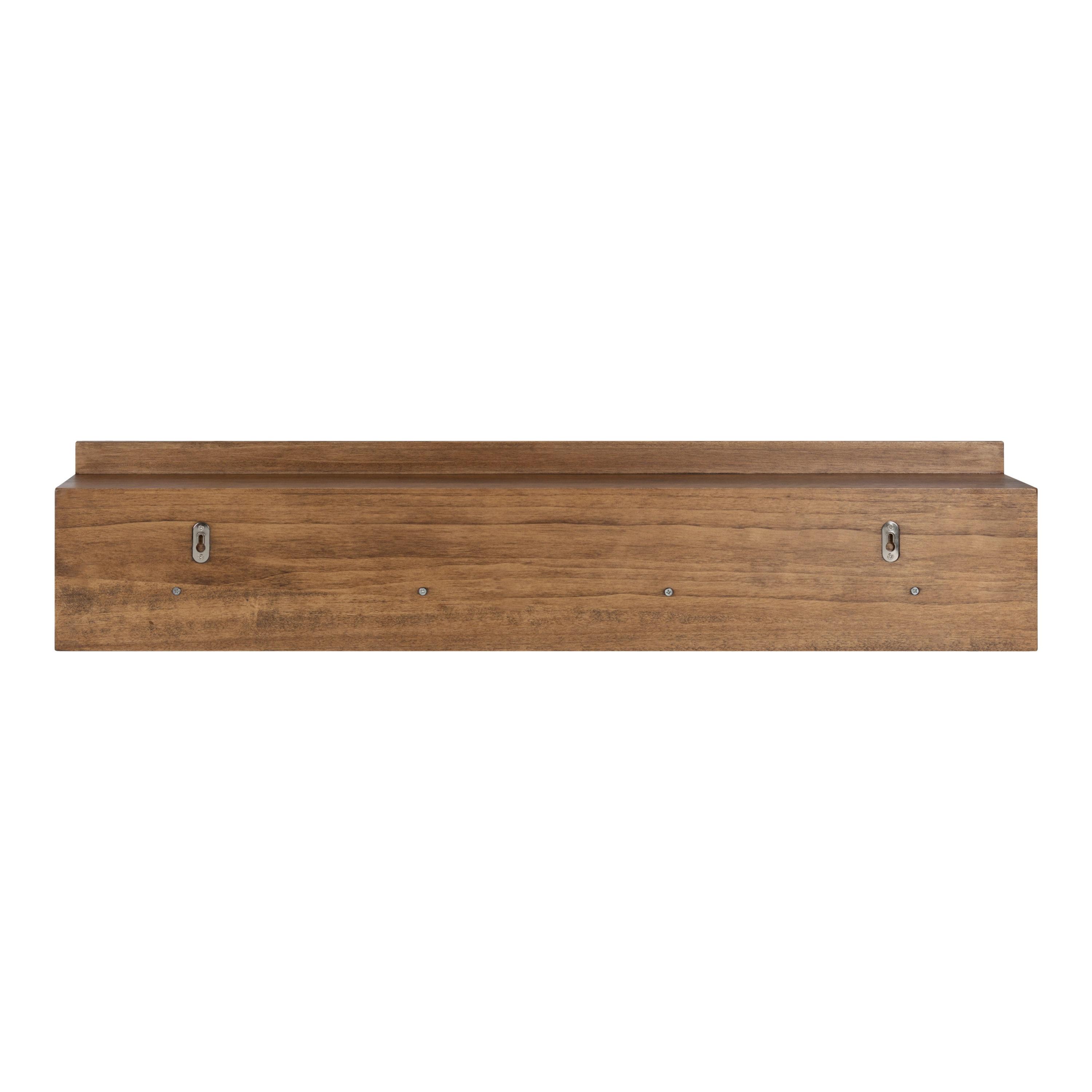 Kate and Laurel Levie Farmhouse 4-Knob Wall Shelf, 36 x 7.5 x 4.5, Rustic Brown and Black, Modern Accent Shelf and Coat Hooks for Hanging