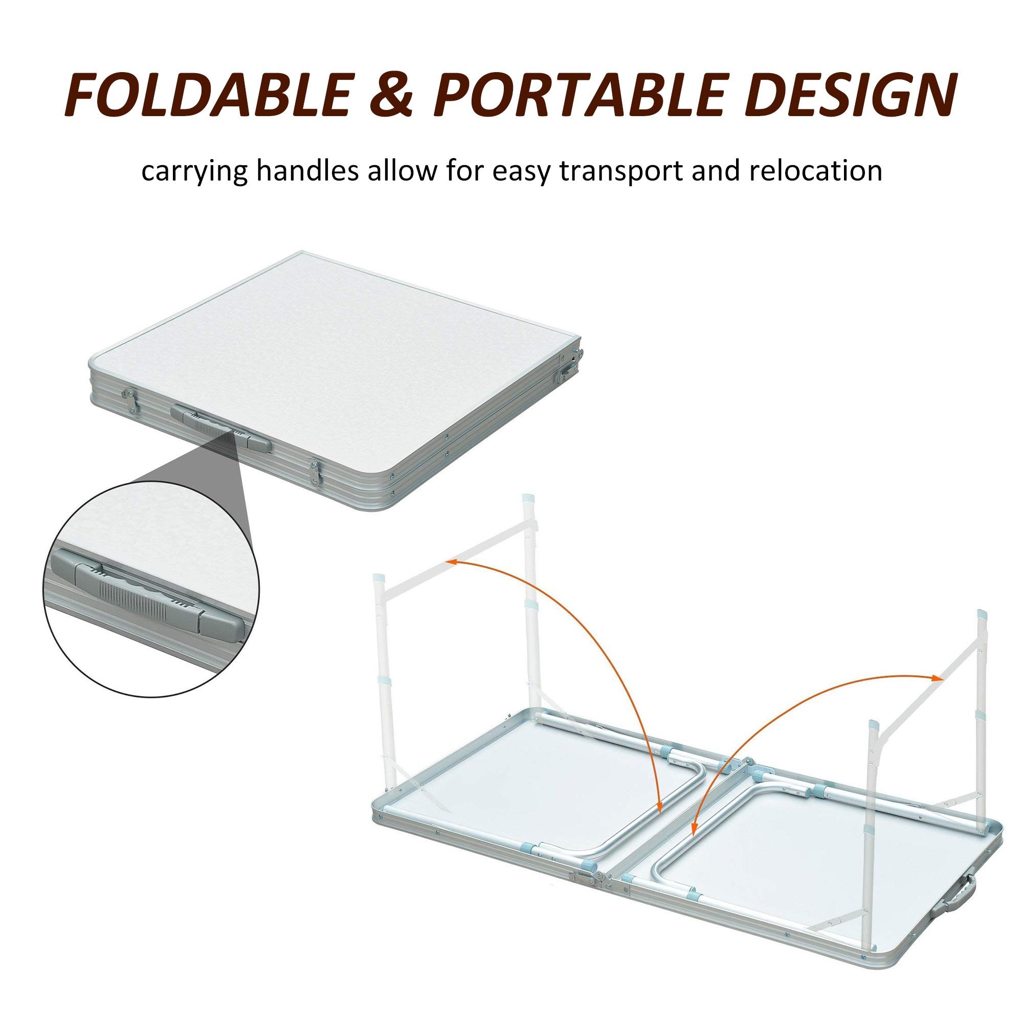 Outsunny 47" Aluminum Lightweight Portable Height Adjustable Camping Table with a Carry Handle & Easy Folding Design