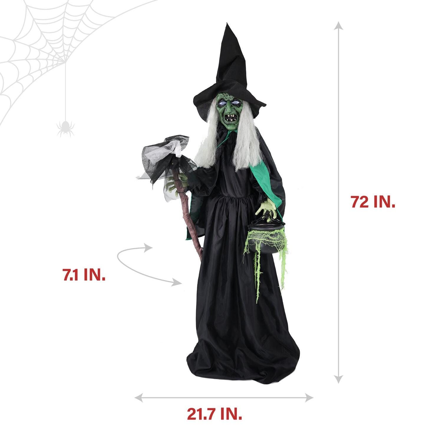 Haunted Hill Farm Lifesize Witch Prop with Lights and Sound, Indoor/Covered Outdoor Halloween Decoration