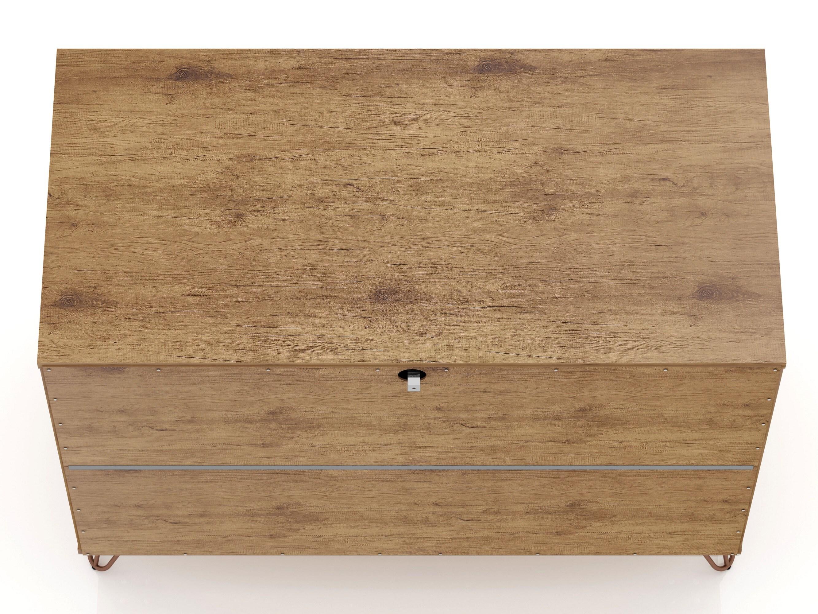 Set of 2 Rockefeller 3 Drawer Dresser Nature/Textured Gray - Manhattan Comfort: MDF Bedroom Storage, 6 Drawers
