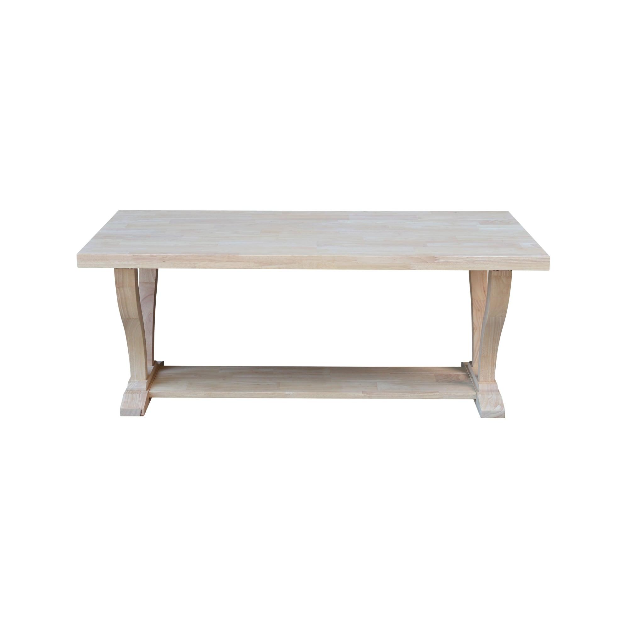 Lacasa Solid Wood Coffee Table Unfinished - International Concepts: Rubberwood, Transitional Style, Fixed Shelf