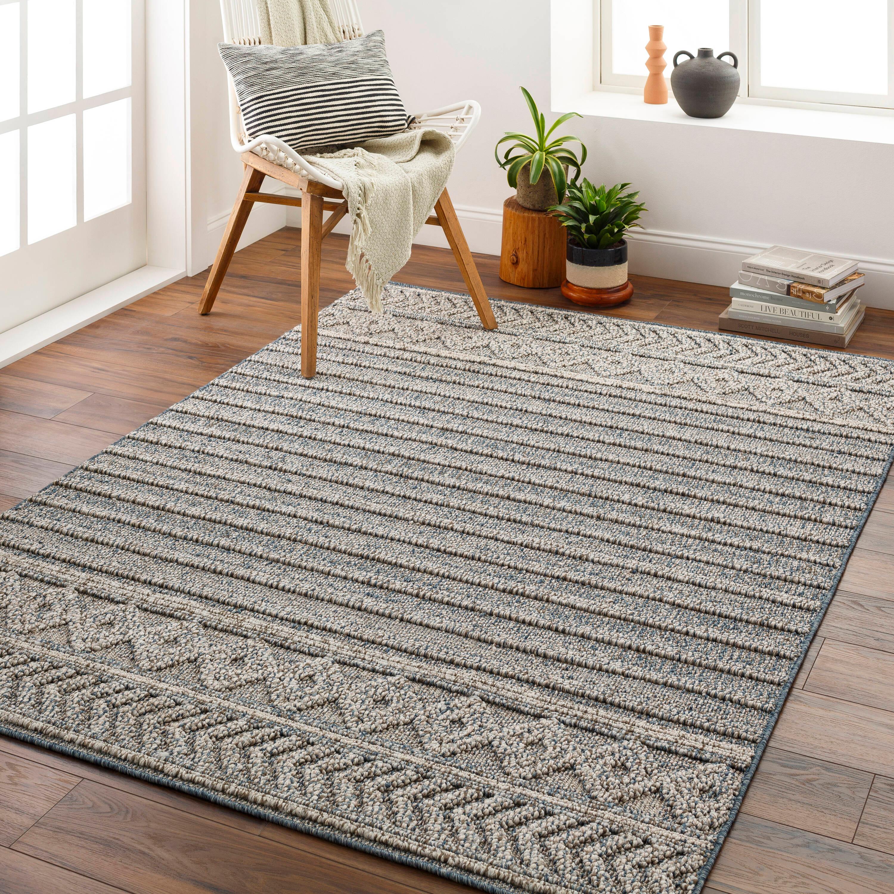 Blue Rectangular Synthetic Easy Care Rug 6'4" x 9'