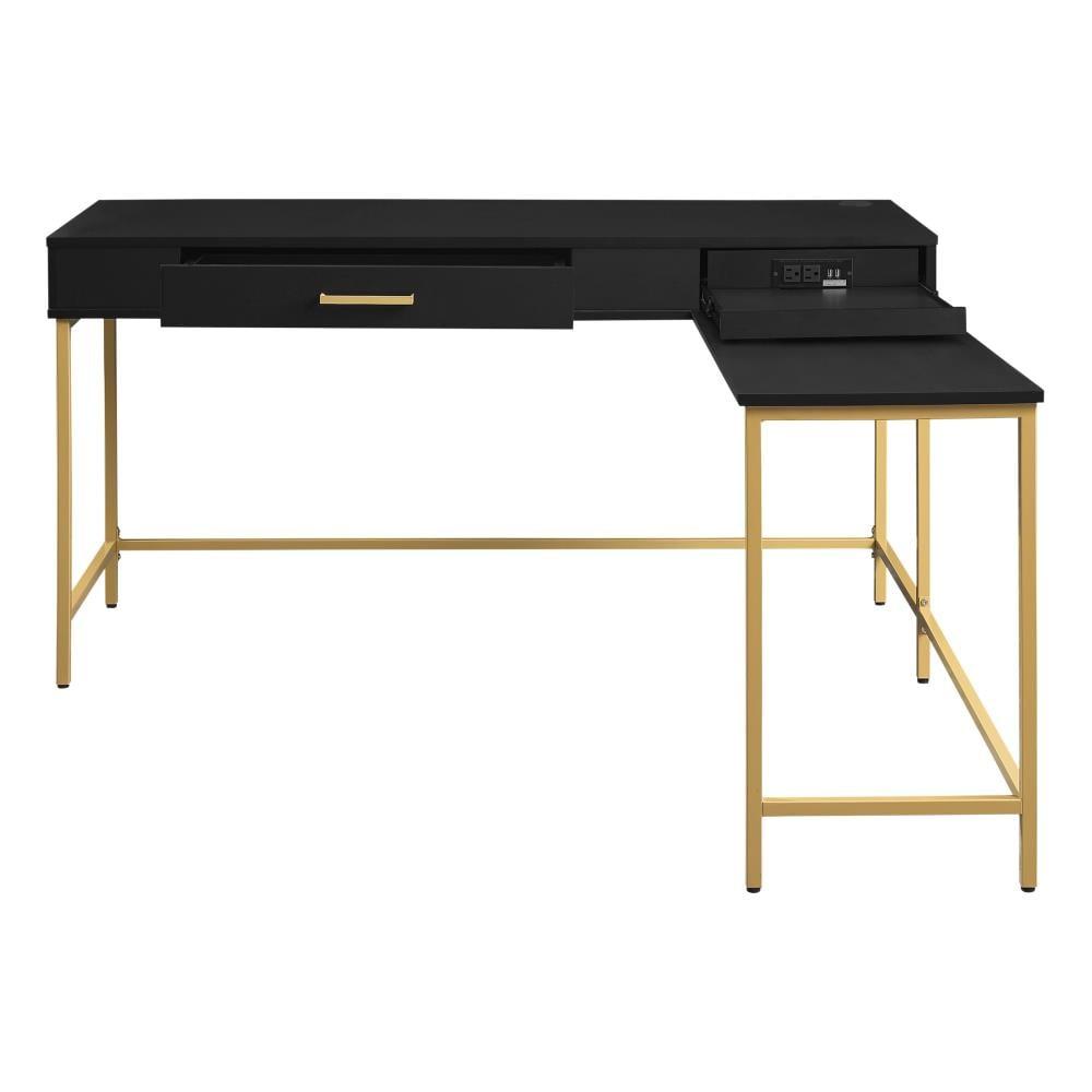 Modern Life L Shaped Desk Black - OSP Home Furnishings: Home Office Furniture with Storage Drawer & Power Tray
