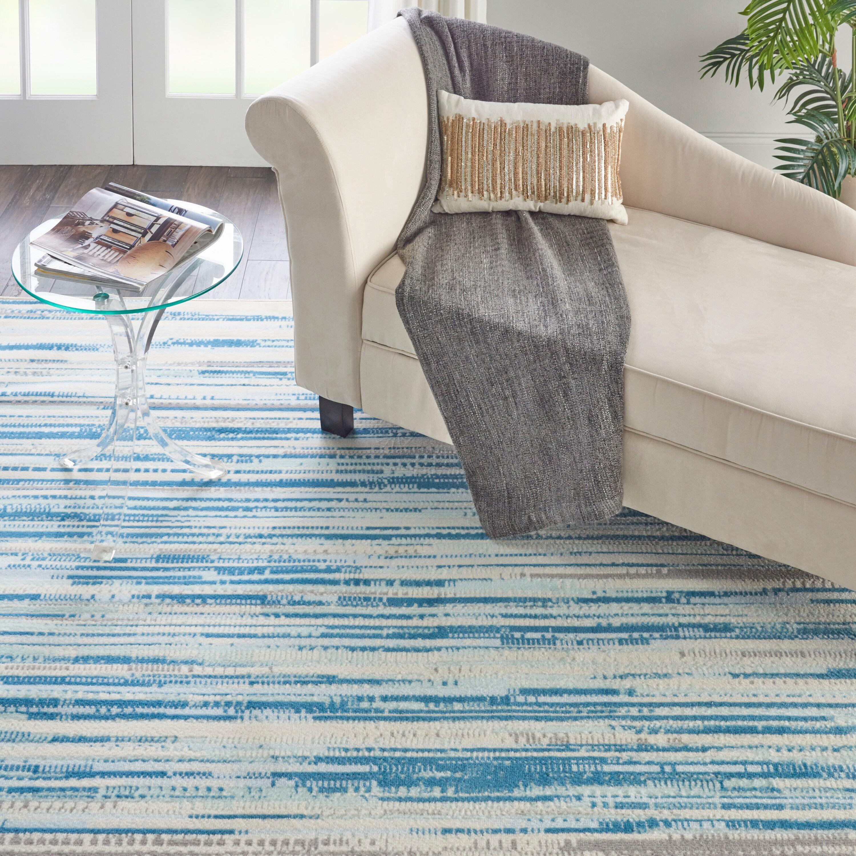 Nourison Jubilant 7'10" x 9'10" (8' x 10') Blue Area Rug Coastal Contemporary Striped by Nourison
