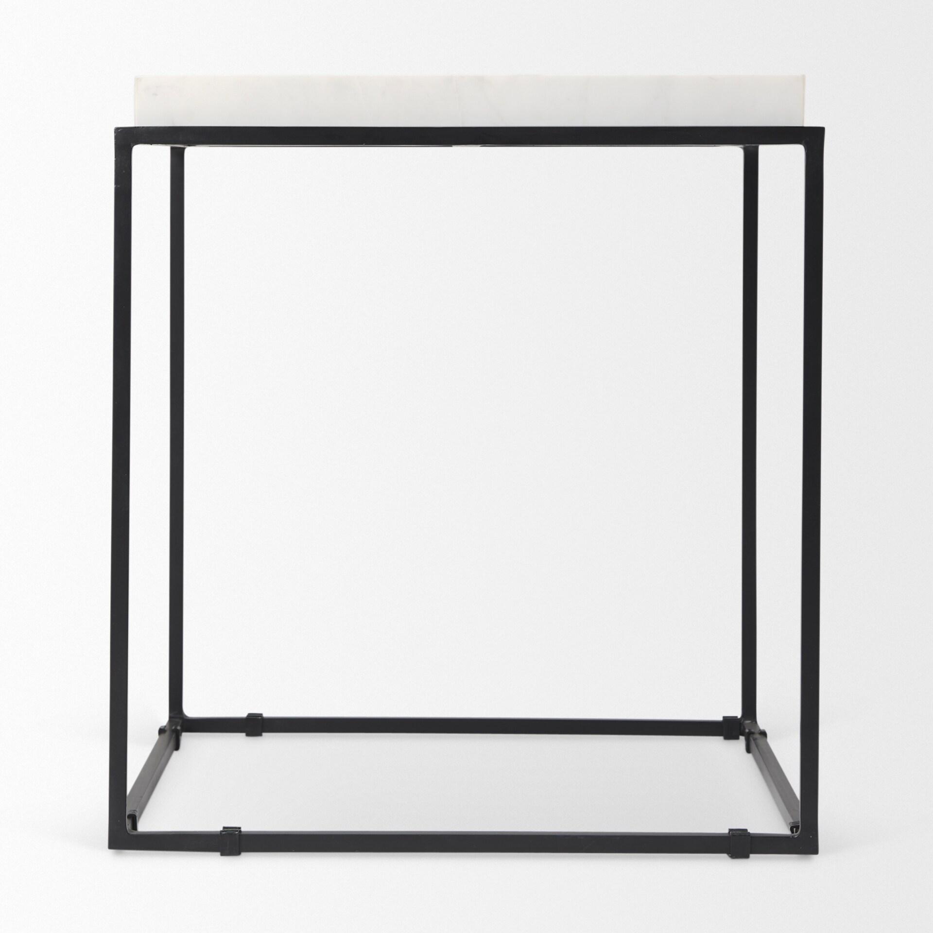 Regal Elegance White Marble & Matte Black Metal Square End Table