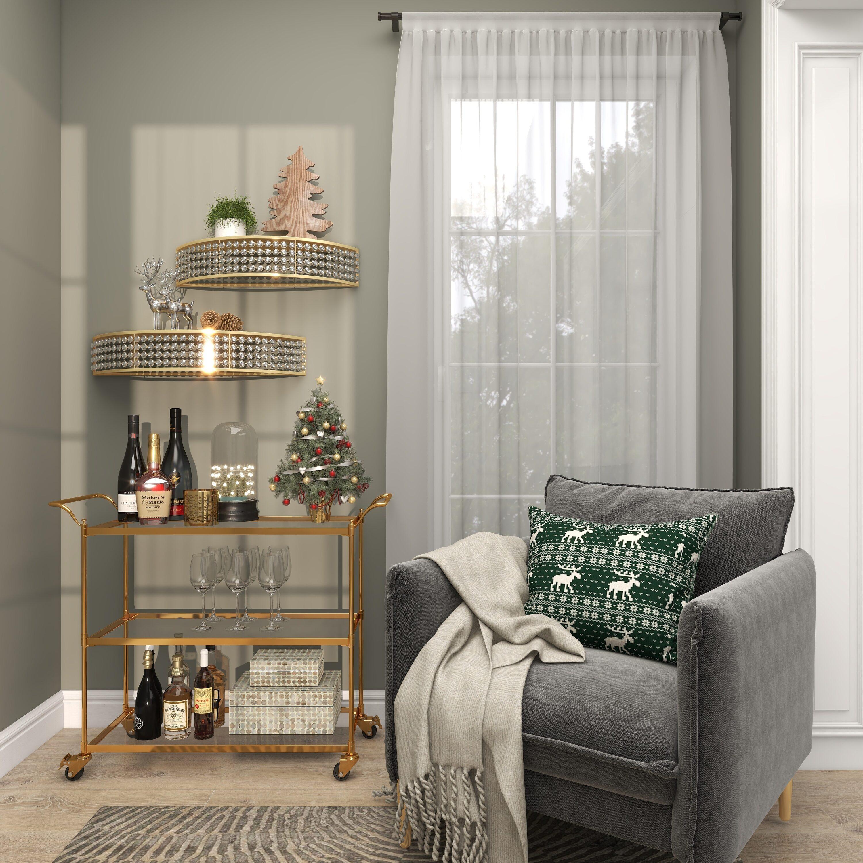 DecMode 5", 5"H Half-Moon 2-Tier Gold Wall Shelf with Crystal Embellishments (2 Count)