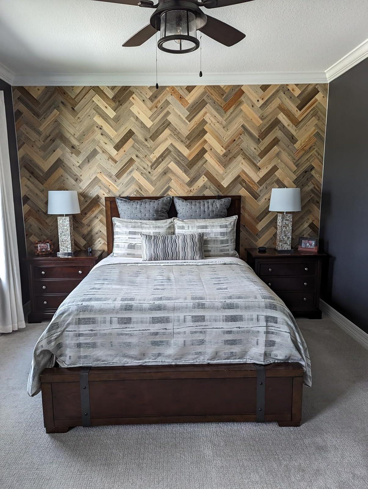 Timberchic River Reclaimed Wooden Wall planks - Simple Peel & Stick Wall Covering Application for DIY Accent Wall & Home Improvement - Premium Wall Paneling - Herringbone Pattern