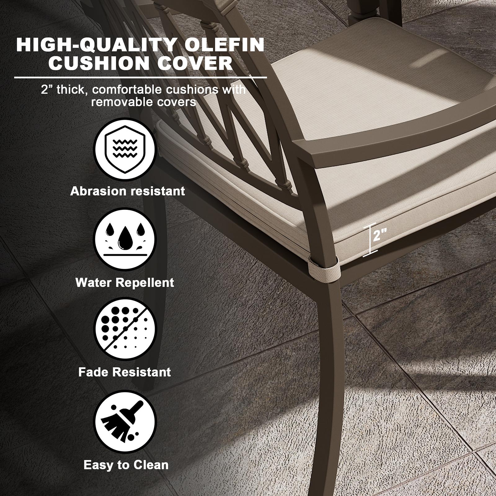 Mondawe Cast Aluminum Outdoor Dining Armchair Set of 4, 23" Extra Wide Ergonomic Patio Chair with Beige Olefin Cushion