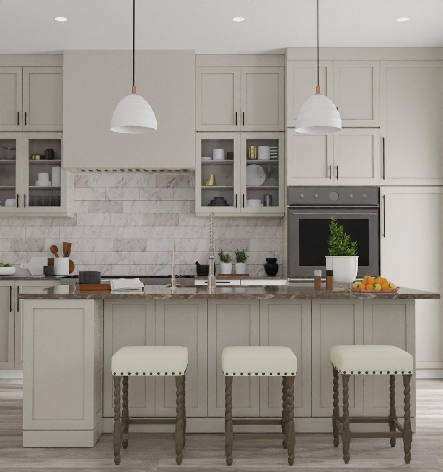 Carolina Living 24" Cadmus Counter Height Barstool Gray/Beige: Upholstered Seat, Antique Brass Nailhead Trim