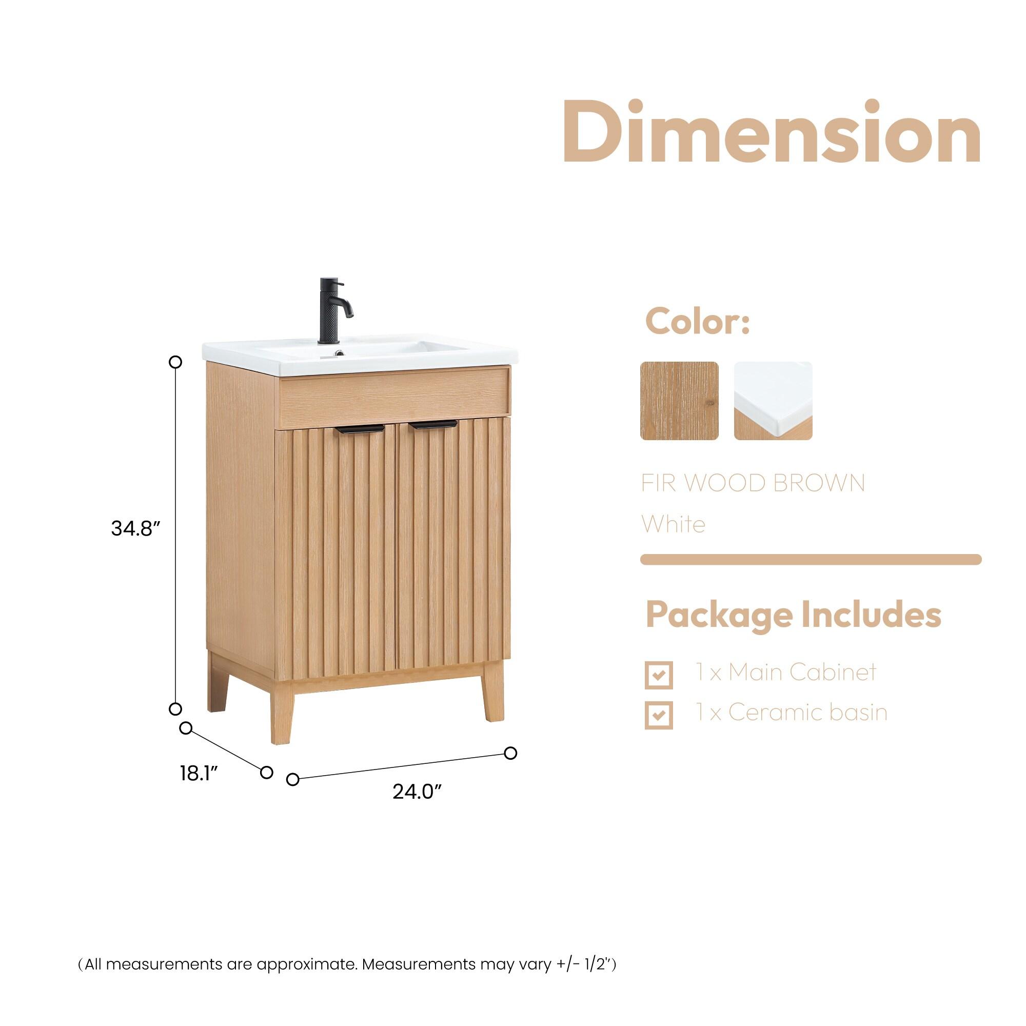 Palos 24" Single Bath Vanity in Fir Wood Brown with Drop-In White Ceramic Basin