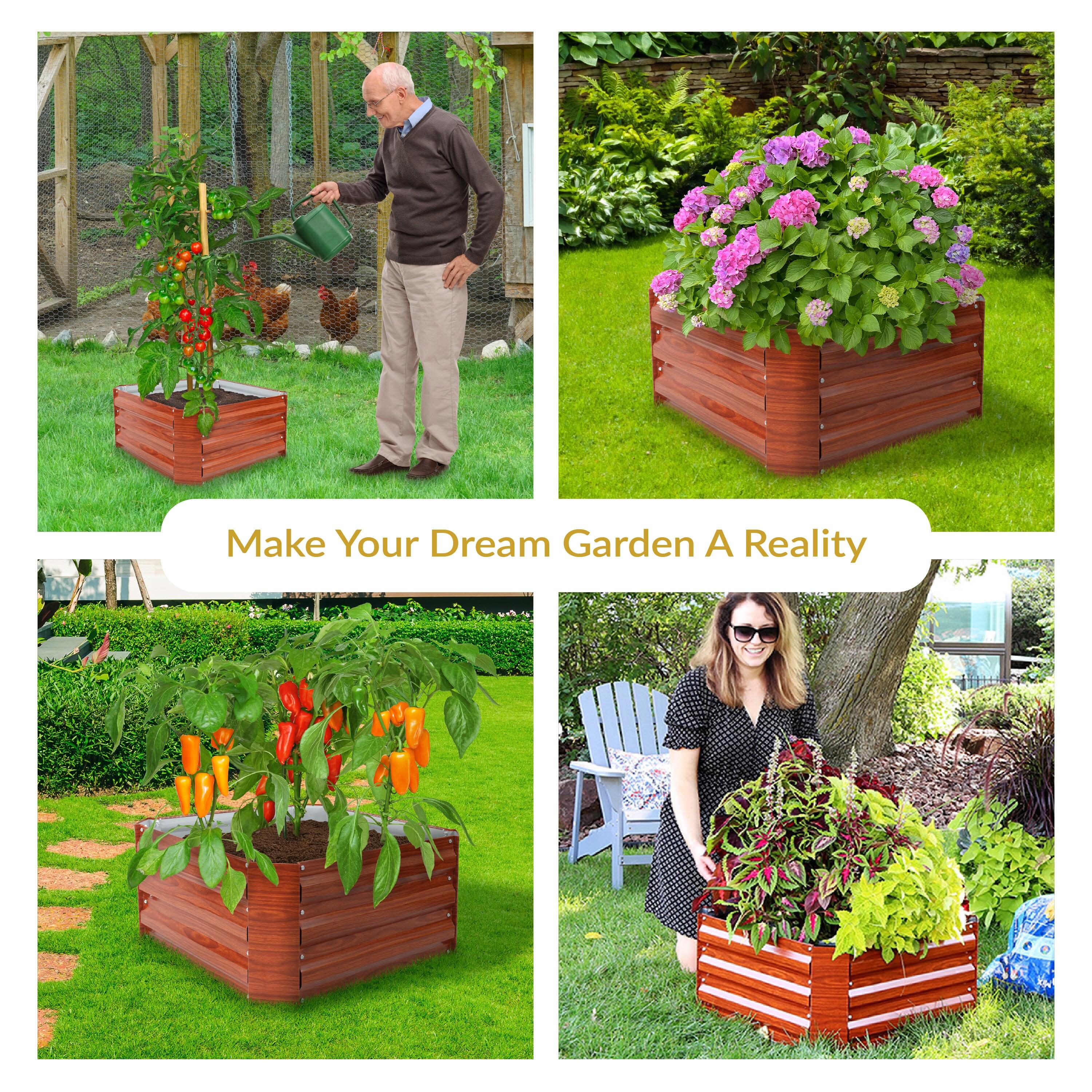 Sunnydaze Raised Hot Dip Galvanized Steel Garden Bed Planter for Plants, Vegetables, and Flowers - 24" Square x 12" Deep - Brown