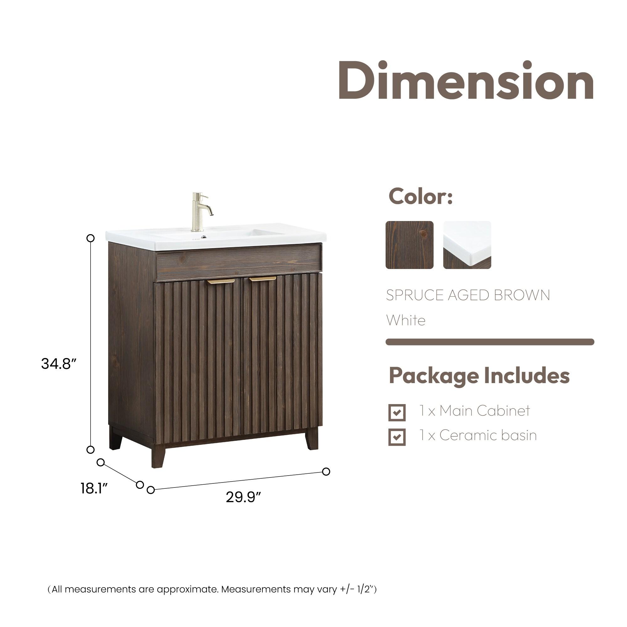 Palos 30" Single Bath Vanity in Spruce Antique Brown with White Ceramic Basin