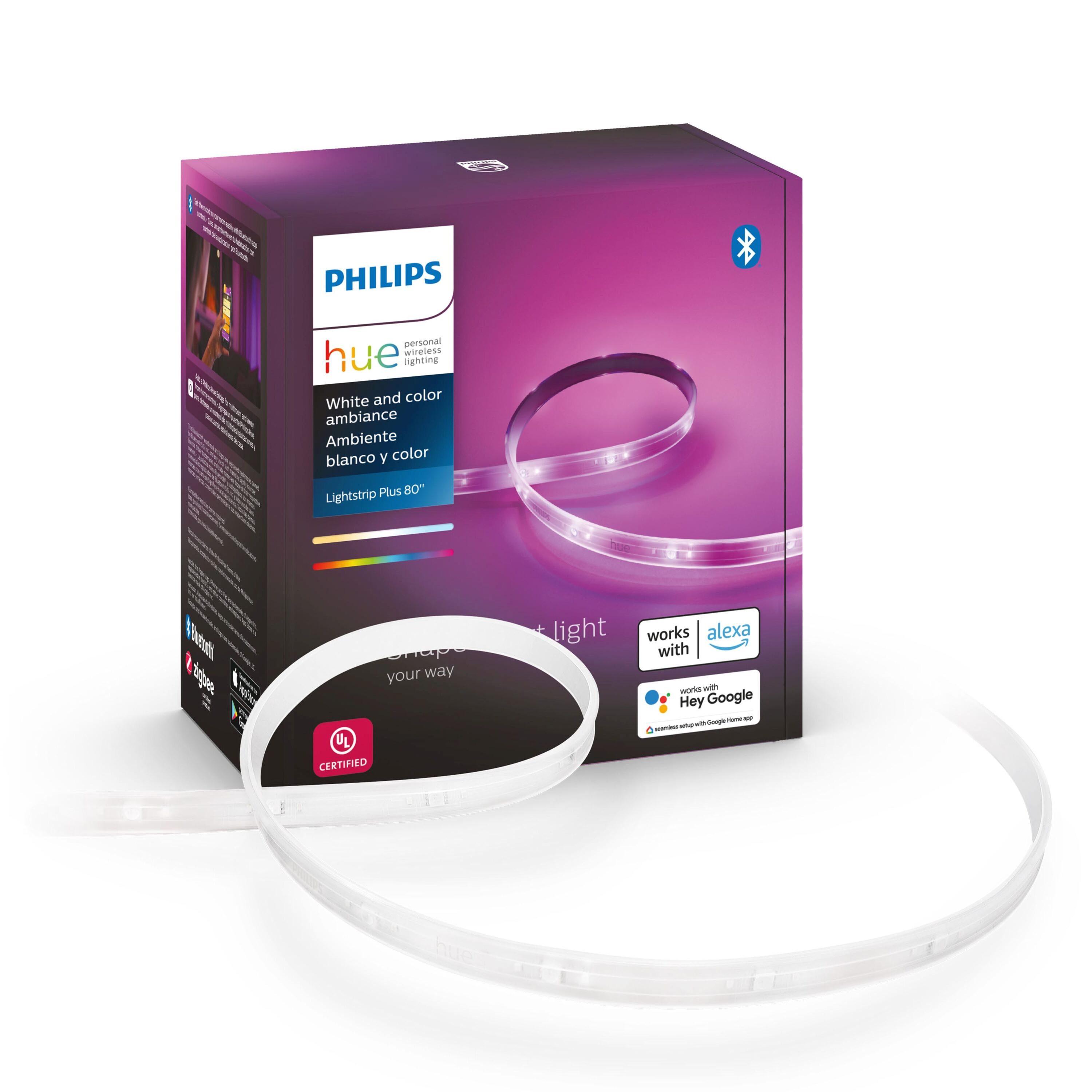 Philips Hue White and Color Ambiance Bluetooth Enabled Lightstrip Base Kit: LED, Indoor, Multicolored, Electric, 80" Length