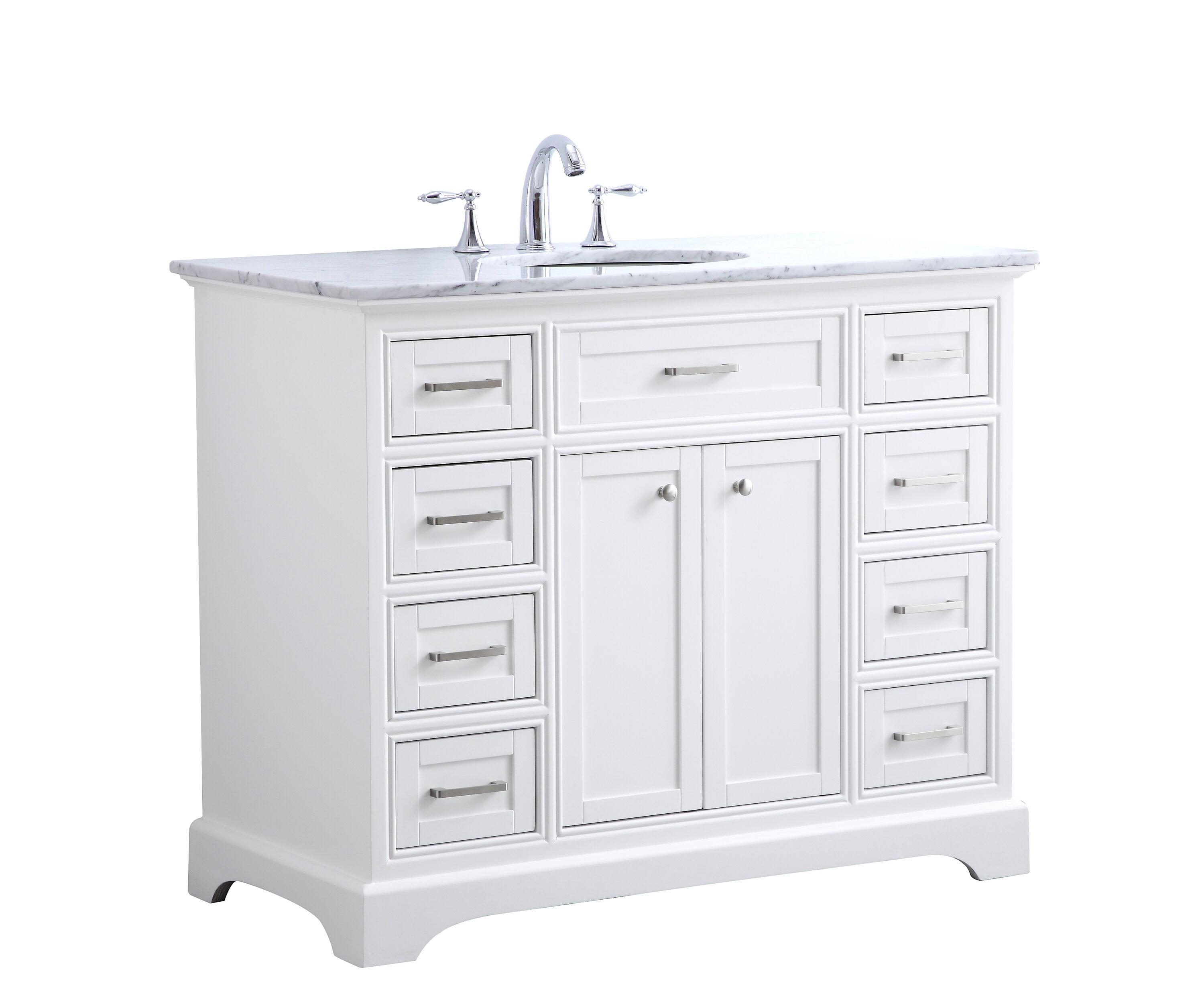 Elegant Decor Americana 42" Single Marble Top Bathroom Vanity in White