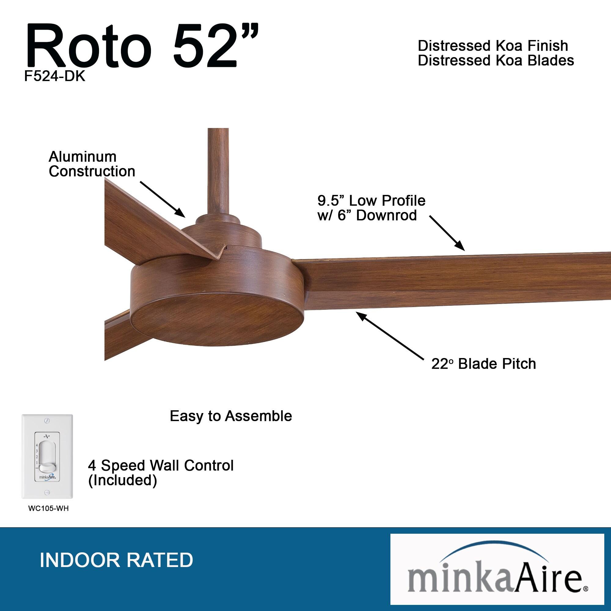 52" Roto 3 - Blade Propeller Ceiling Fan with Wall Control