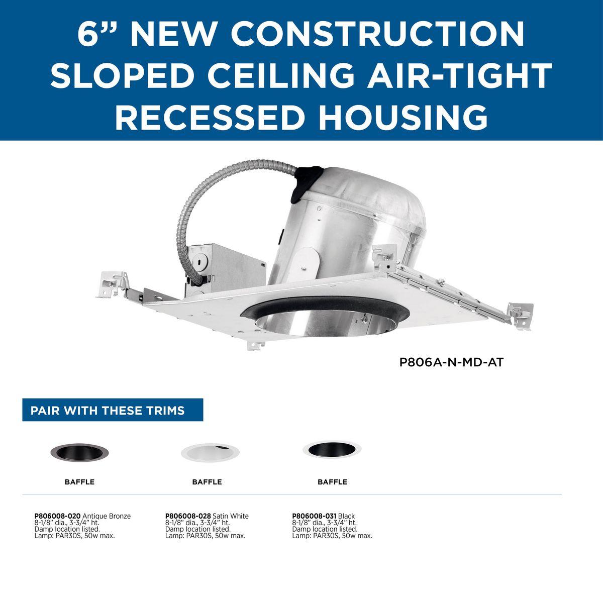 6" Steel Recessed Slope Ceiling Non-IC New Construction Housing For 6" Trim