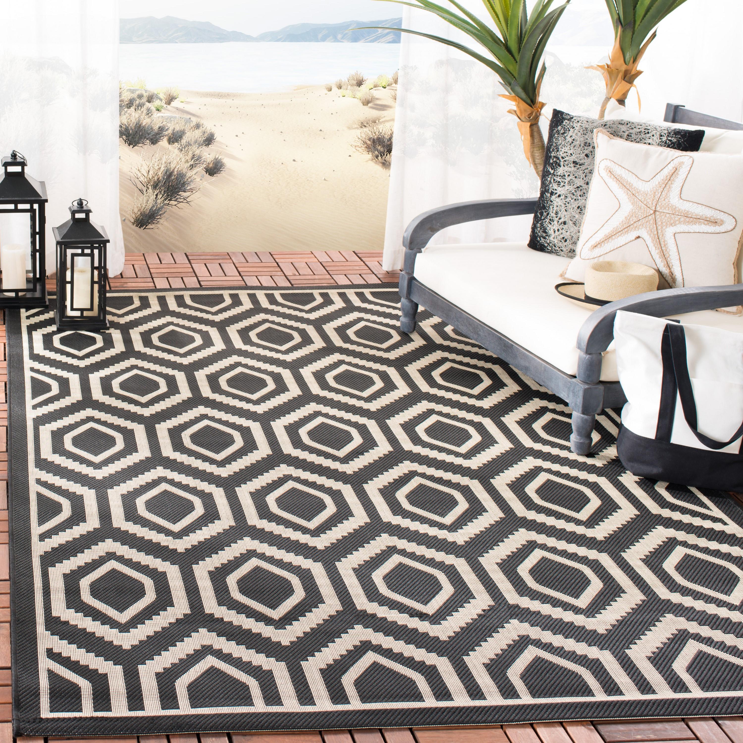 Courtyard CY6902 Power Loomed Indoor and Outdoor Area Rug - Black/Beige - 5'3"x7'7" - Safavieh