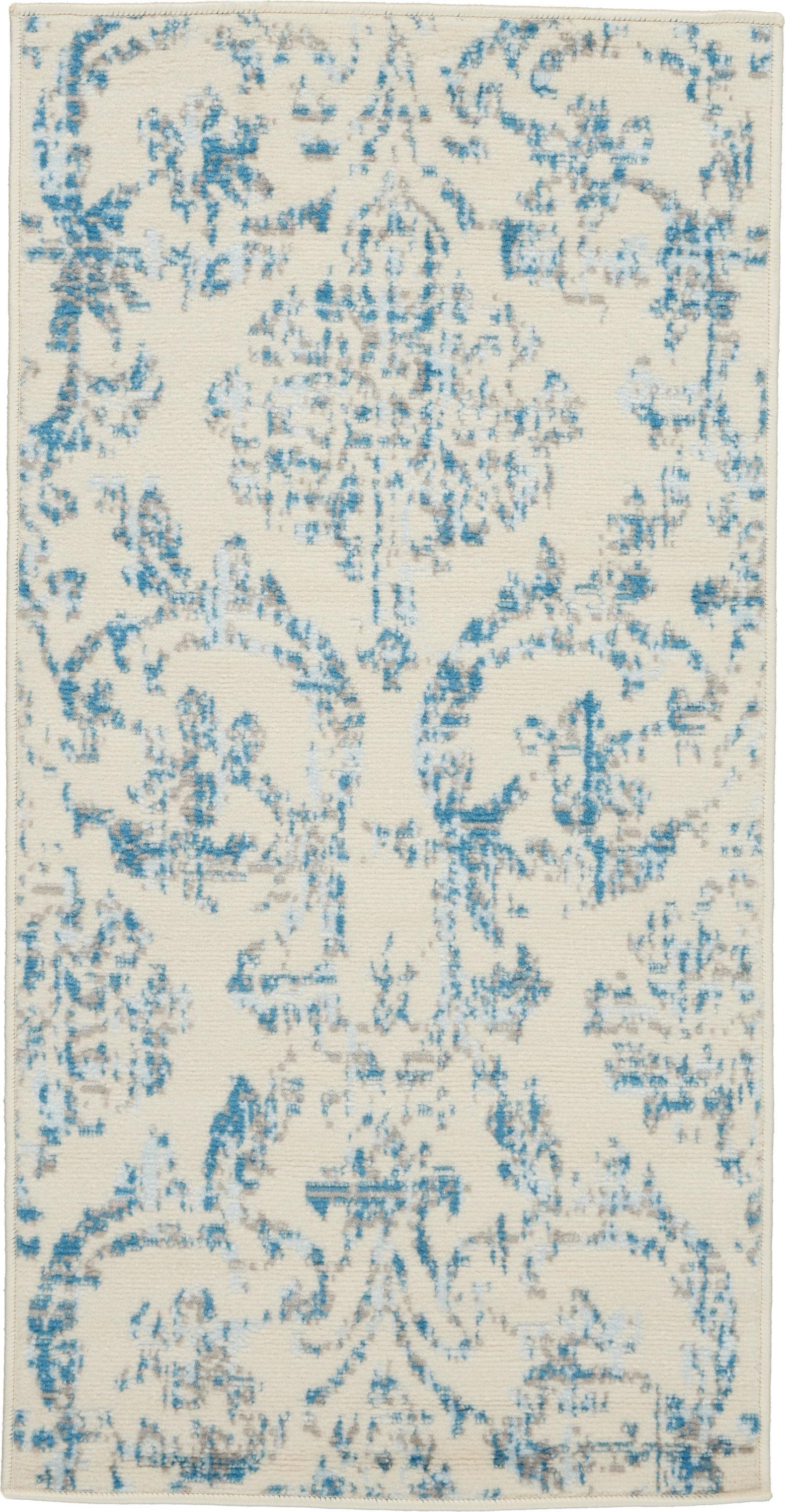 Nourison Jubilant 2' x 4' Ivory/Blue Area Rug Farmhouse Vintage Damask by Nourison