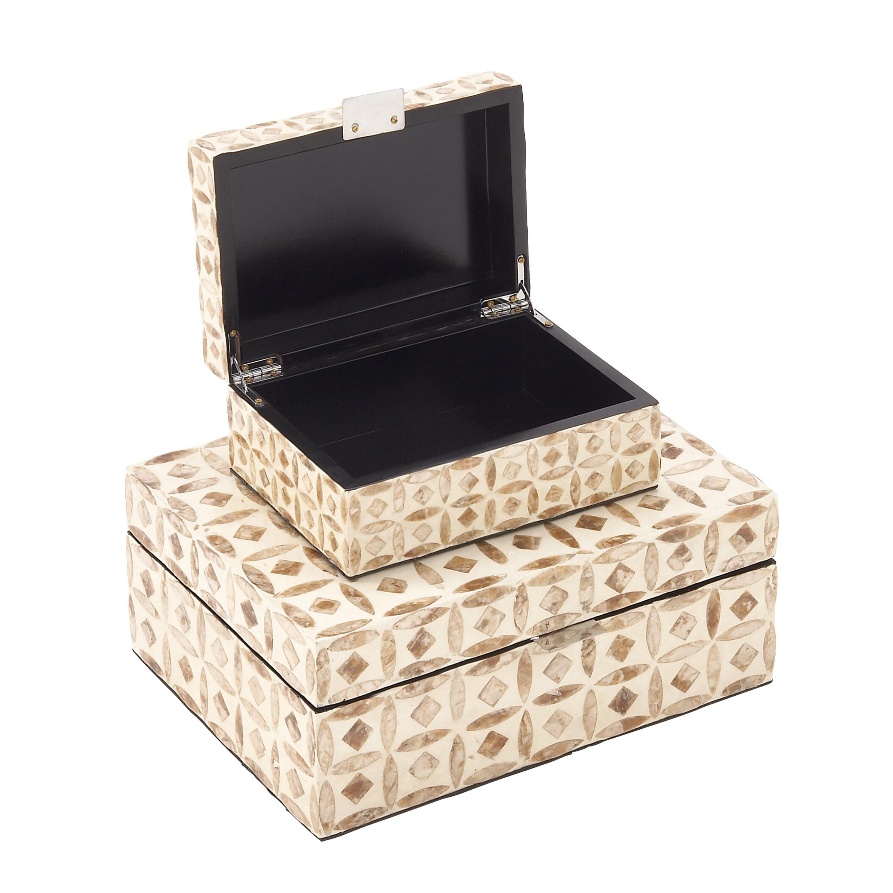 Set of 2 Contemporary Shell Inlaid Wooden Boxes with Lid Beige - Olivia & May: Coastal Style Storage