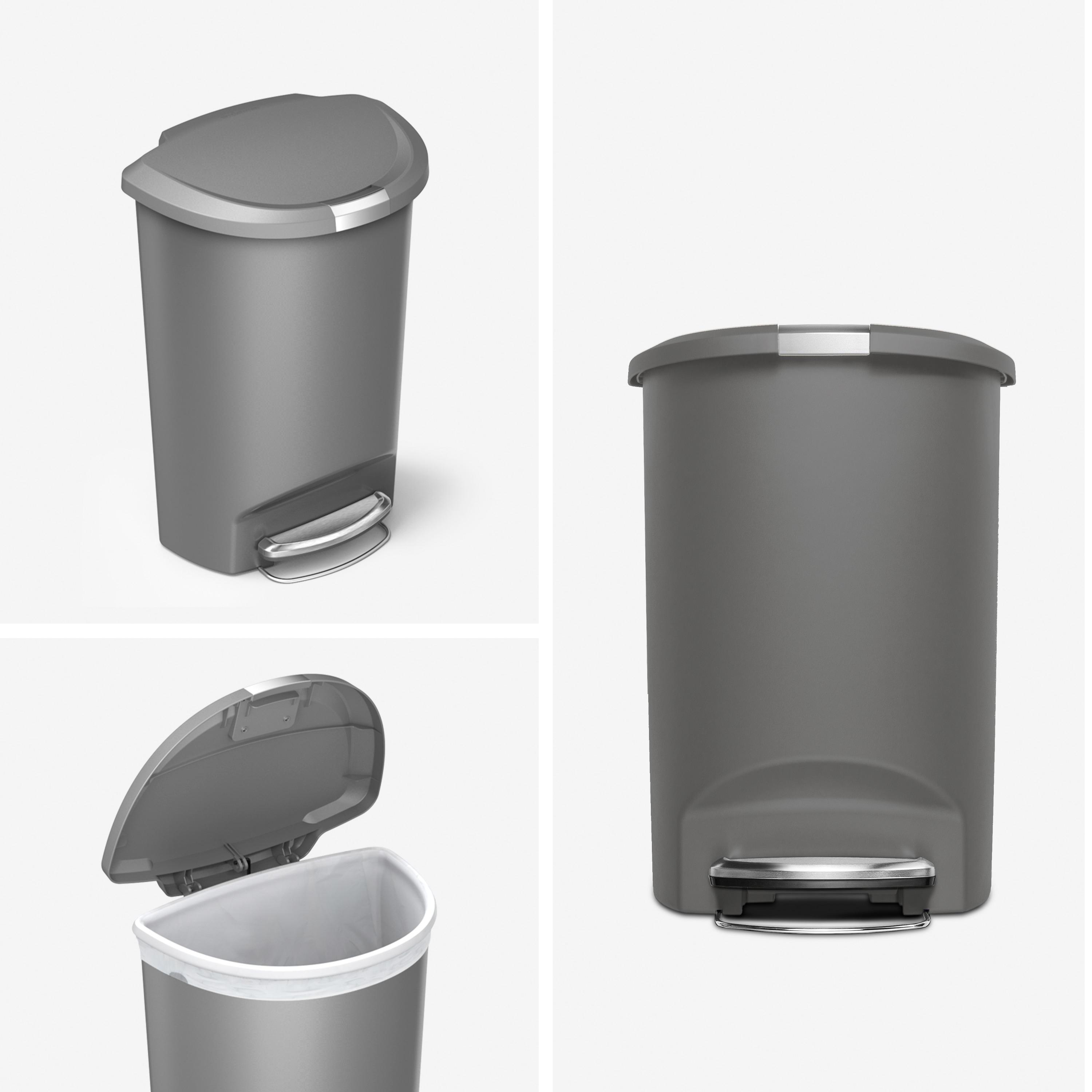 simplehuman Simplehuman 50 Liter / 13 Gallon Semi-Round Kitchen Step Trash Can with Secure Slide Lock, Plastic