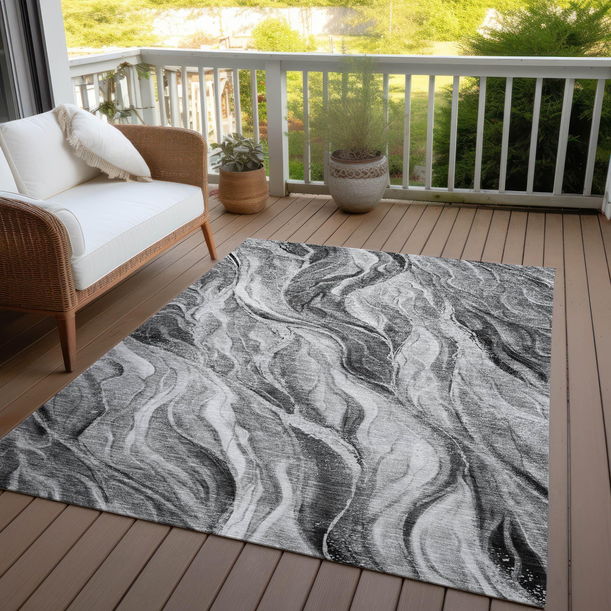 Addison Rugs Chantille Indoor/Outdoor Transitional Waves Gray Washable Rectangle Rug, 3' x 5'