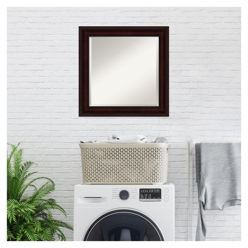 Amanti Art Beveled Bathroom Wall Mirror - Coffee Bean Brown Frame - Coffee Bean Brown Outer Size: 25 x 25 in