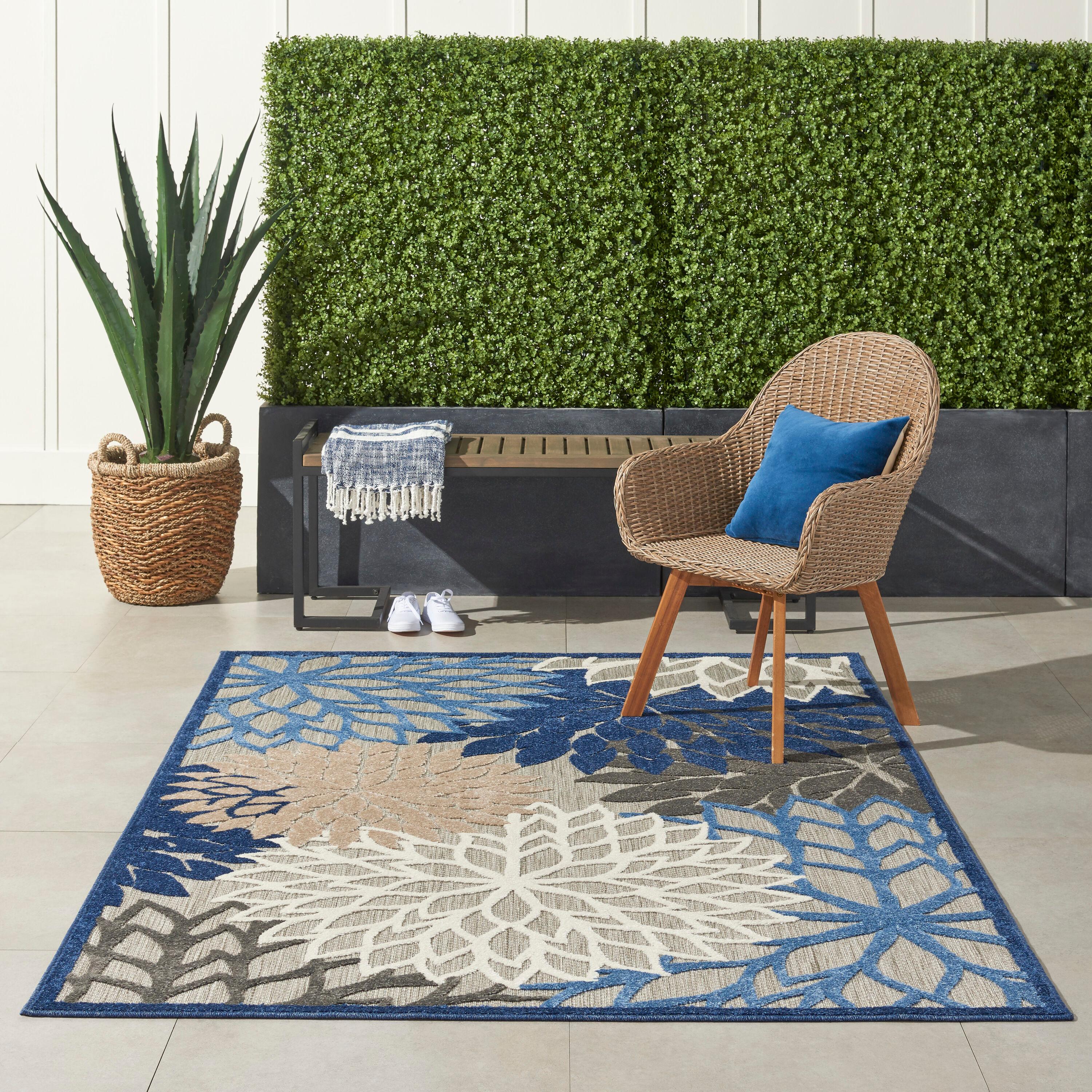 Nourison Aloha Floral 5'3" x 7'5" Blue Multicolor Tropical Indoor/Outdoor Area Rug