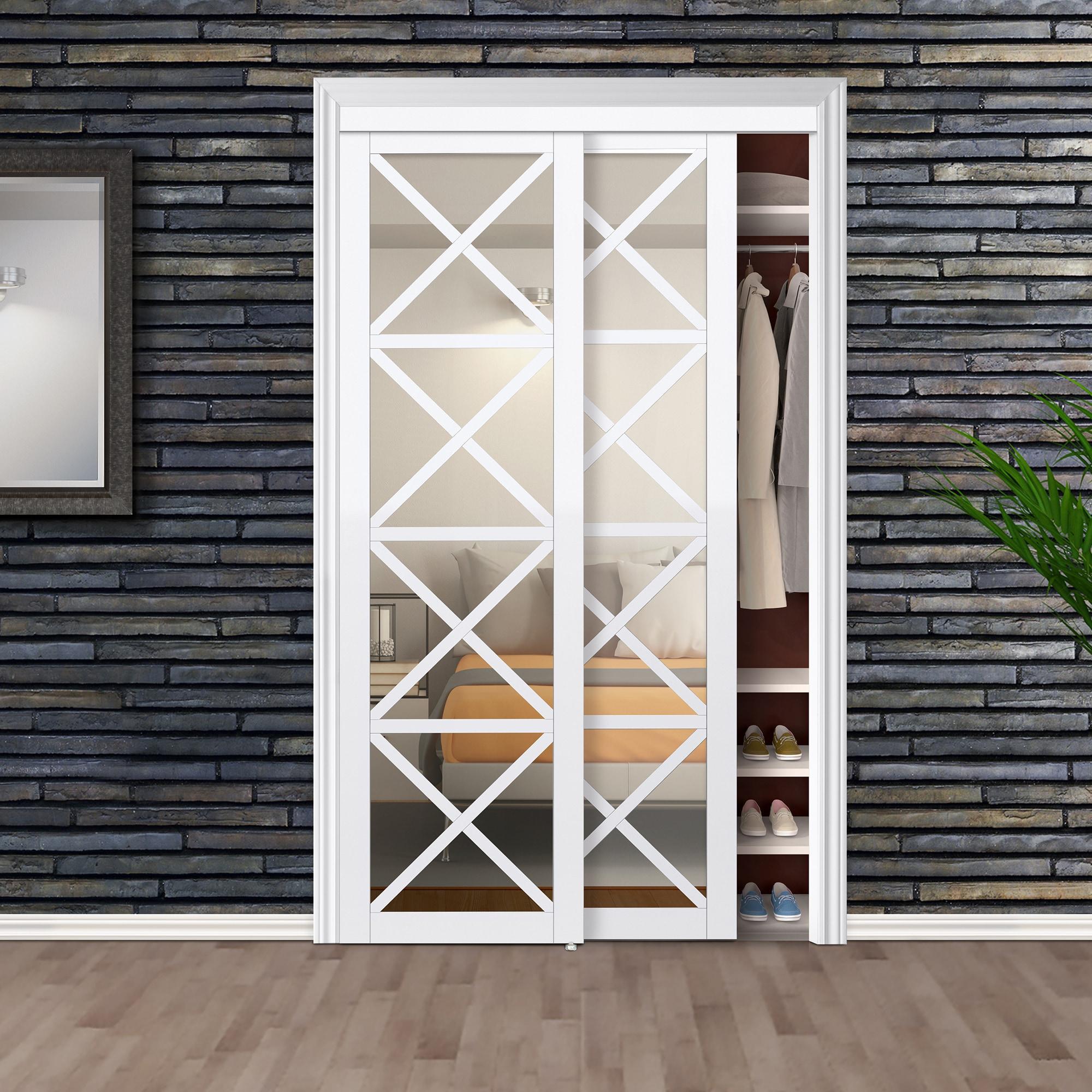 Renin Lace 80'' Solid + Manufactured Wood Mirrored Low-Gloss Sliding Closet Doors