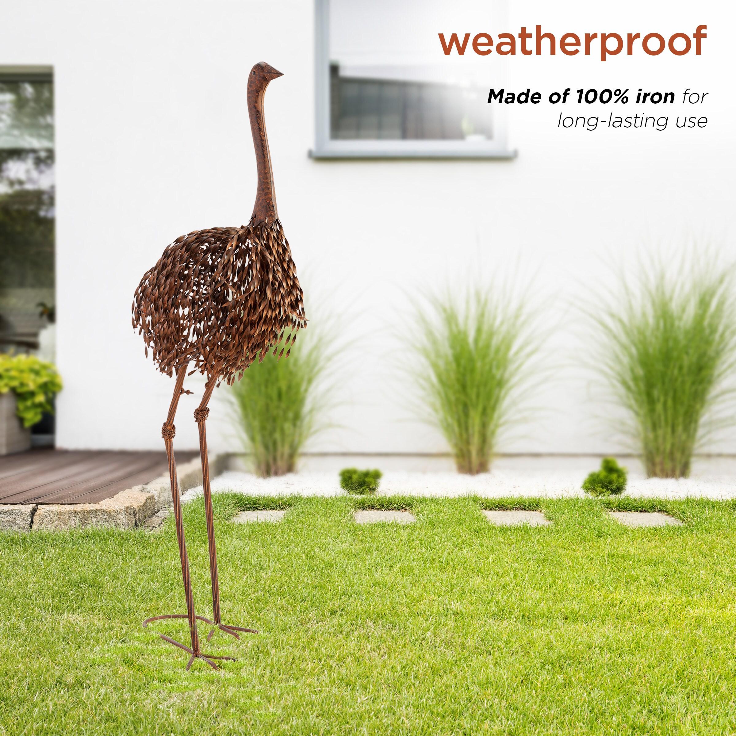 45" x 22" Outdoor Metal Peaking Standing Ostrich Statue Brown - Alpine Corporation: Weather-Resistant Iron Decor