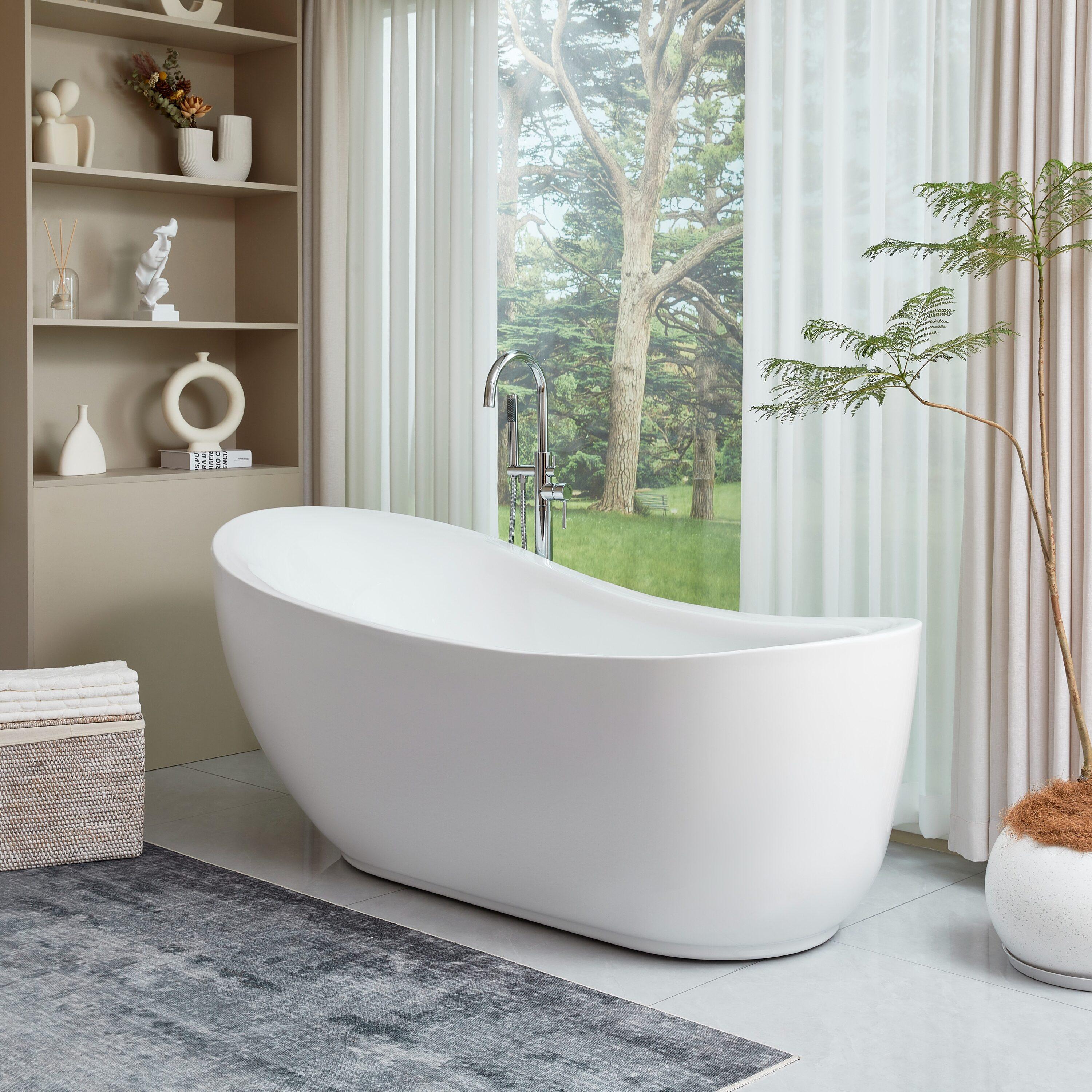 Vanity Art 71" x 34" Acrylic Freestanding Bathtub Contemporary Soaking Tub with Overflow and Pop-Up Drain, VA6512-L