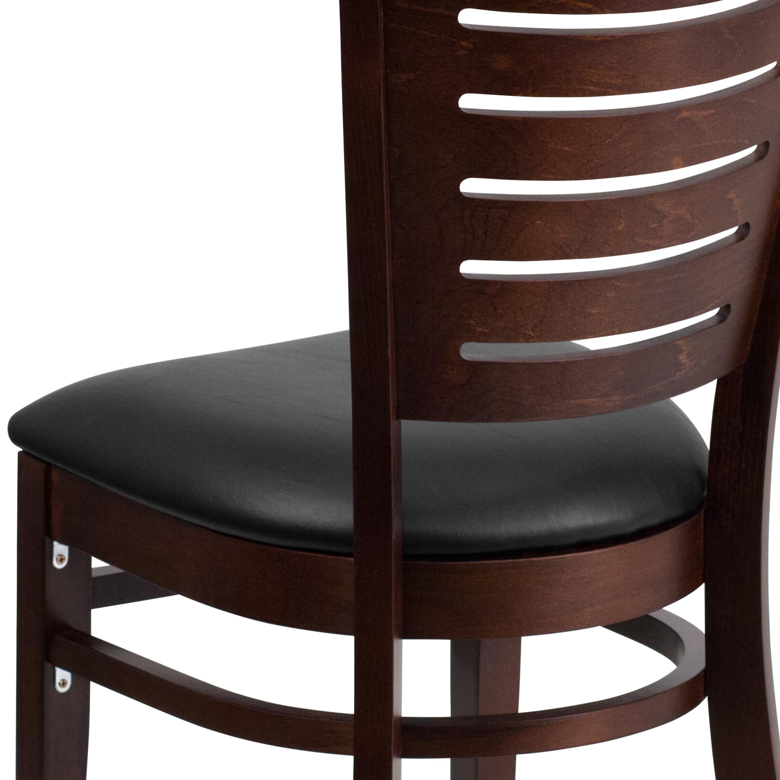 Flash Furniture Darby Series Slat Back Walnut Wood Restaurant Chair - Black Vinyl Seat