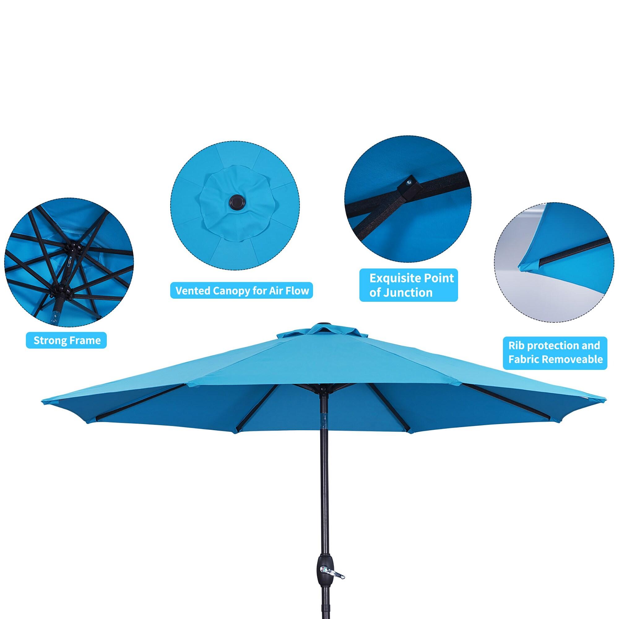Pure Garden 9FT Outdoor Vented Patio Umbrella with Easy Crank (Blue)