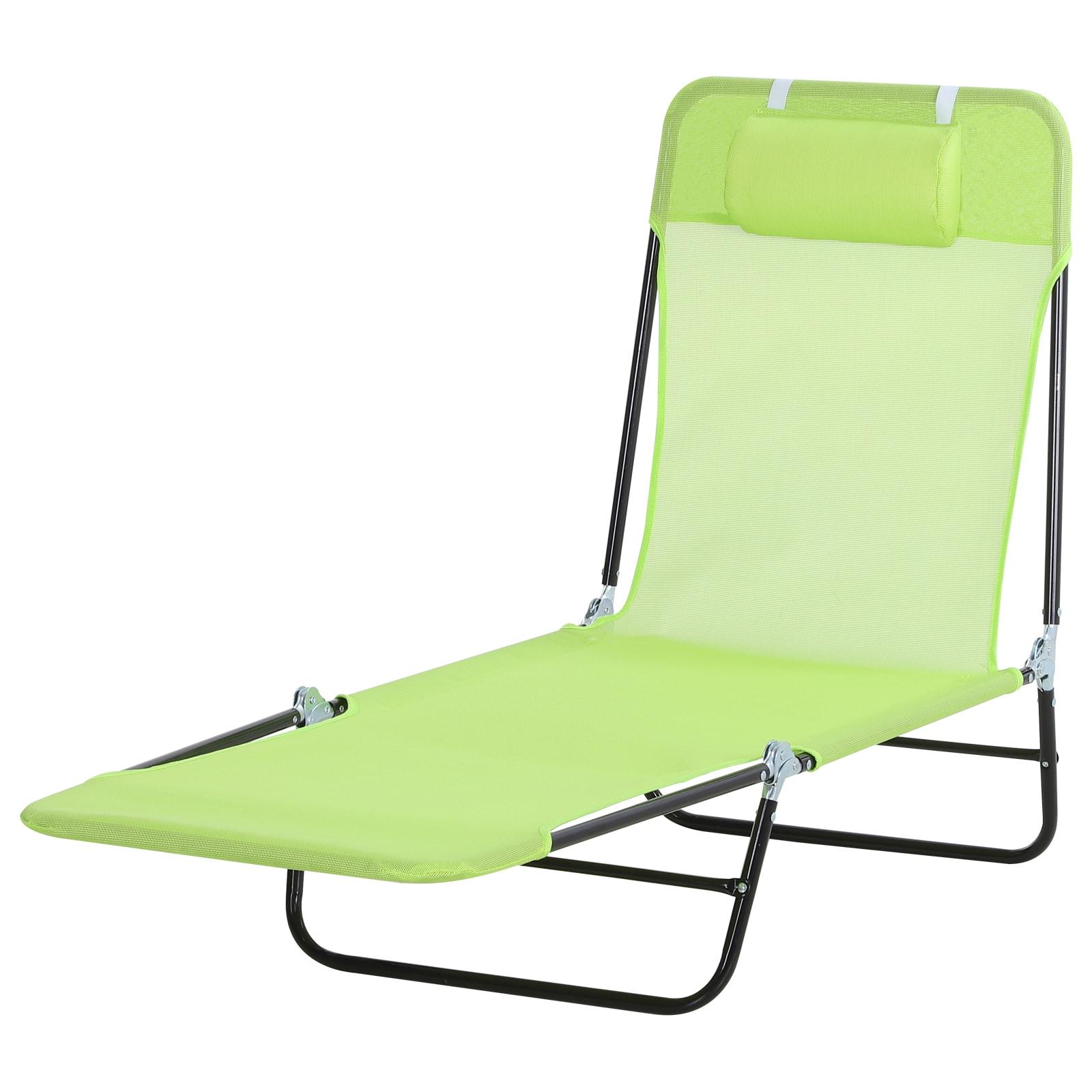 Outsunny Foldable Outdoor Chaise Lounge Chair, 5-Level Reclining Camping Tanning Chair with Breathable Mesh Fabric and Headrest, Green