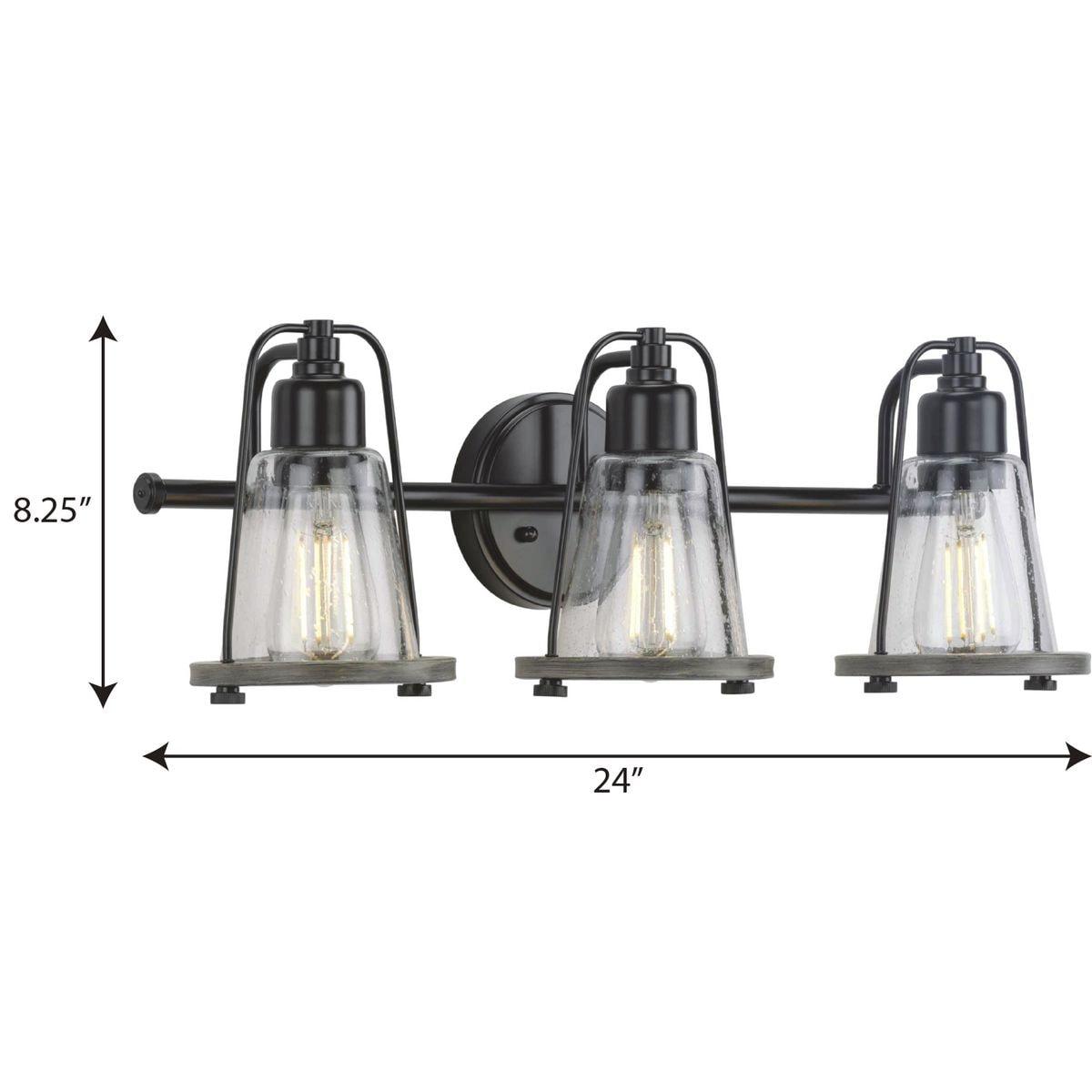 Progress Lighting Conway 3-Light Bath Vanity Light, Steel, Matte Black, Clear Seeded Glass Shade