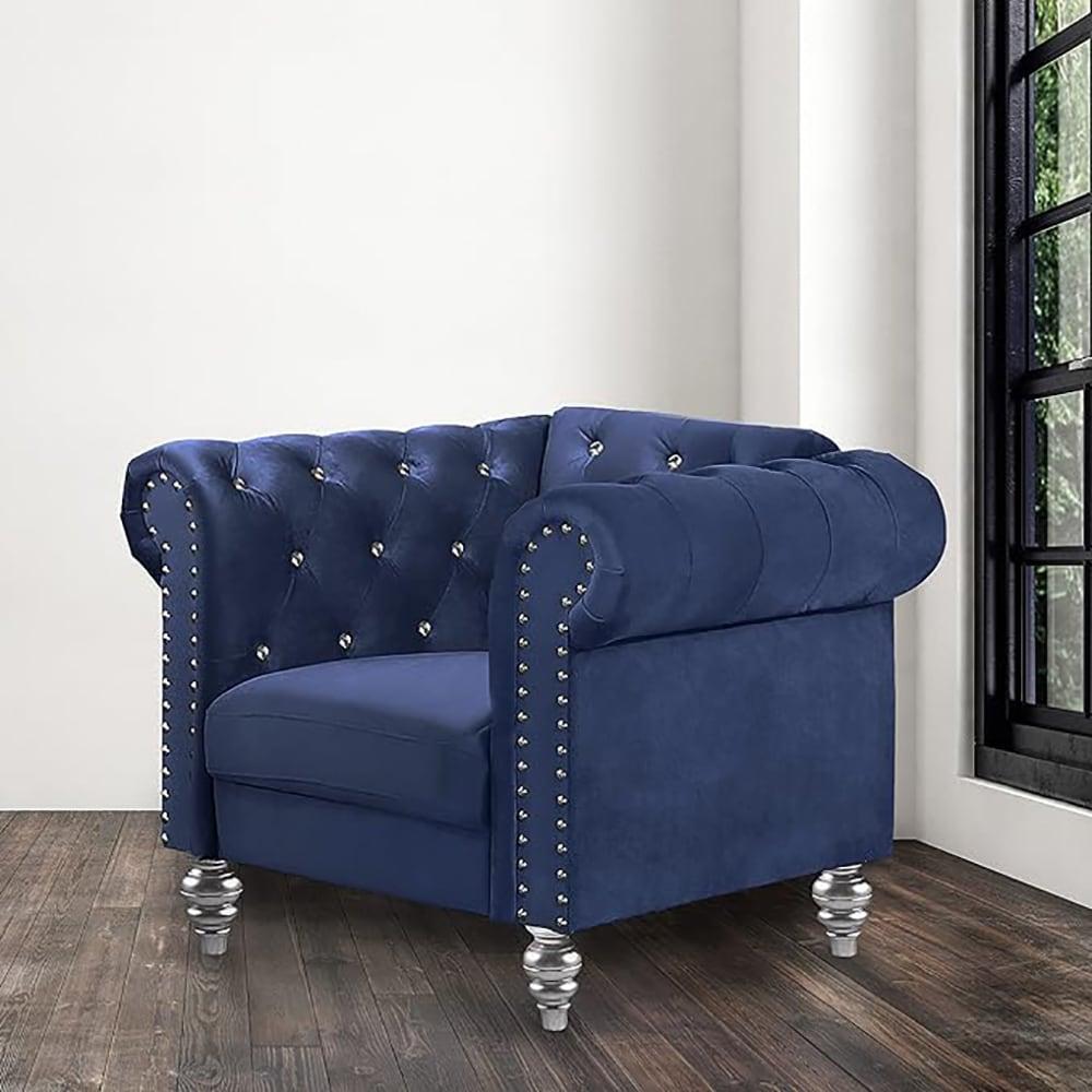 New Classic Furniture Emma Crystal Velvet Fabric Chair in Royal Blue