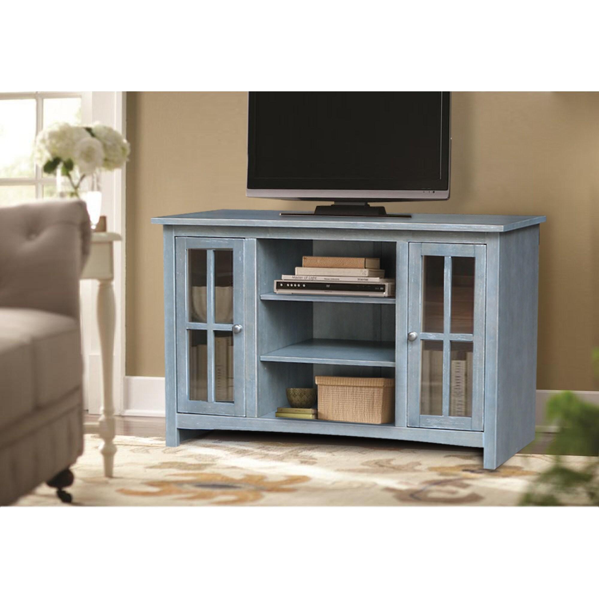 TV Stand for TVs up to 52" with 2 Doors Heather Gray/Antiqued Rubbed - International Concepts: Solid Parawood, Metal Hardware