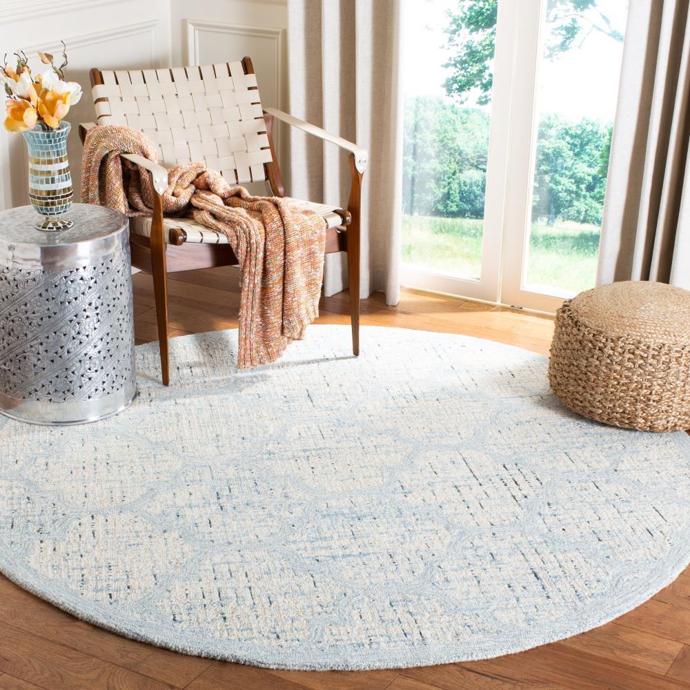 Abstract ABT474 Handmade Indoor Area Rug - Ivory/Turquoise - 6' Round - Safavieh