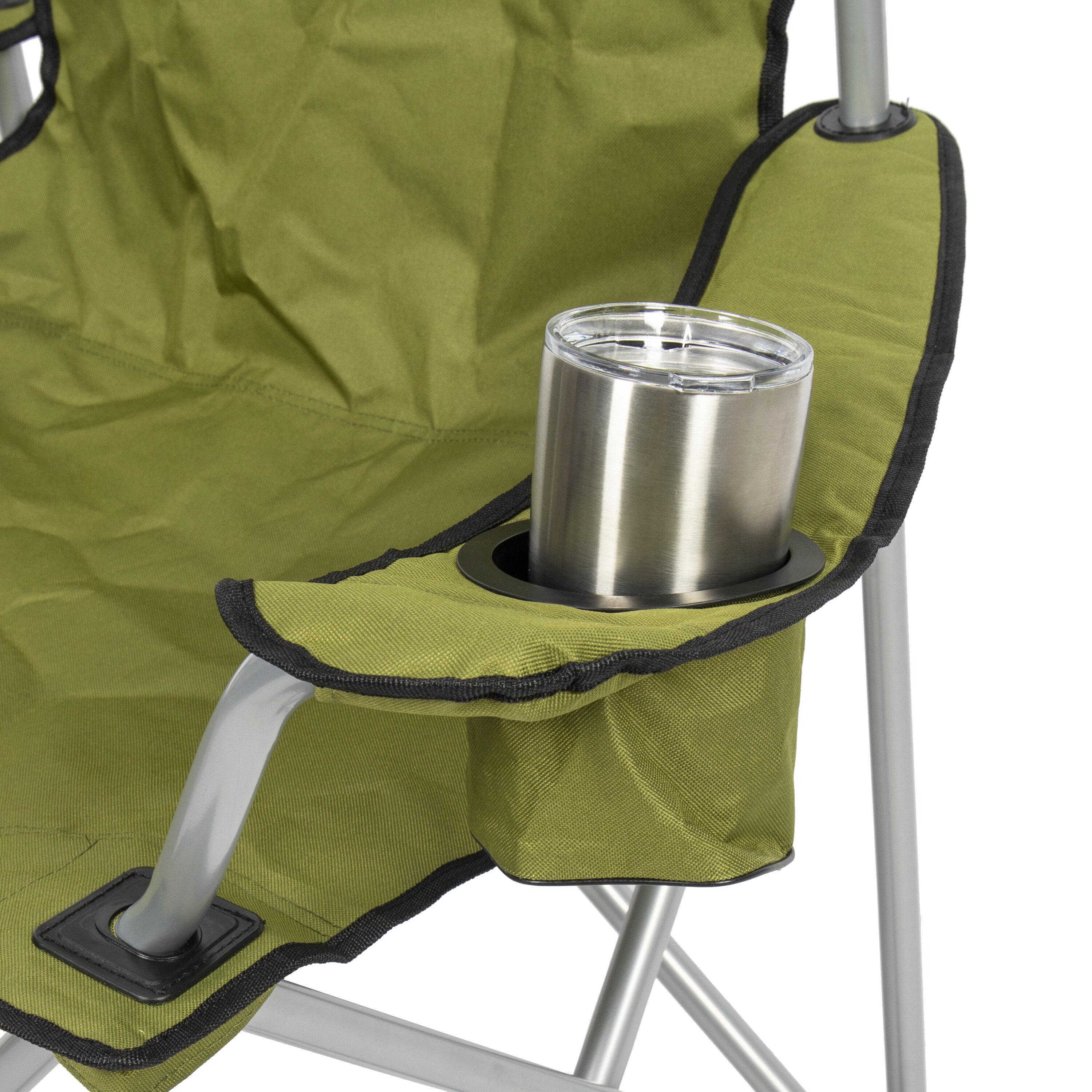 Rio Brands Camp & Go Heavy-Duty Folding Quad Outdoor Camping Chair, Portable Folding Camp Chair with Wide Seat, Cup Holders, and Carry Bag