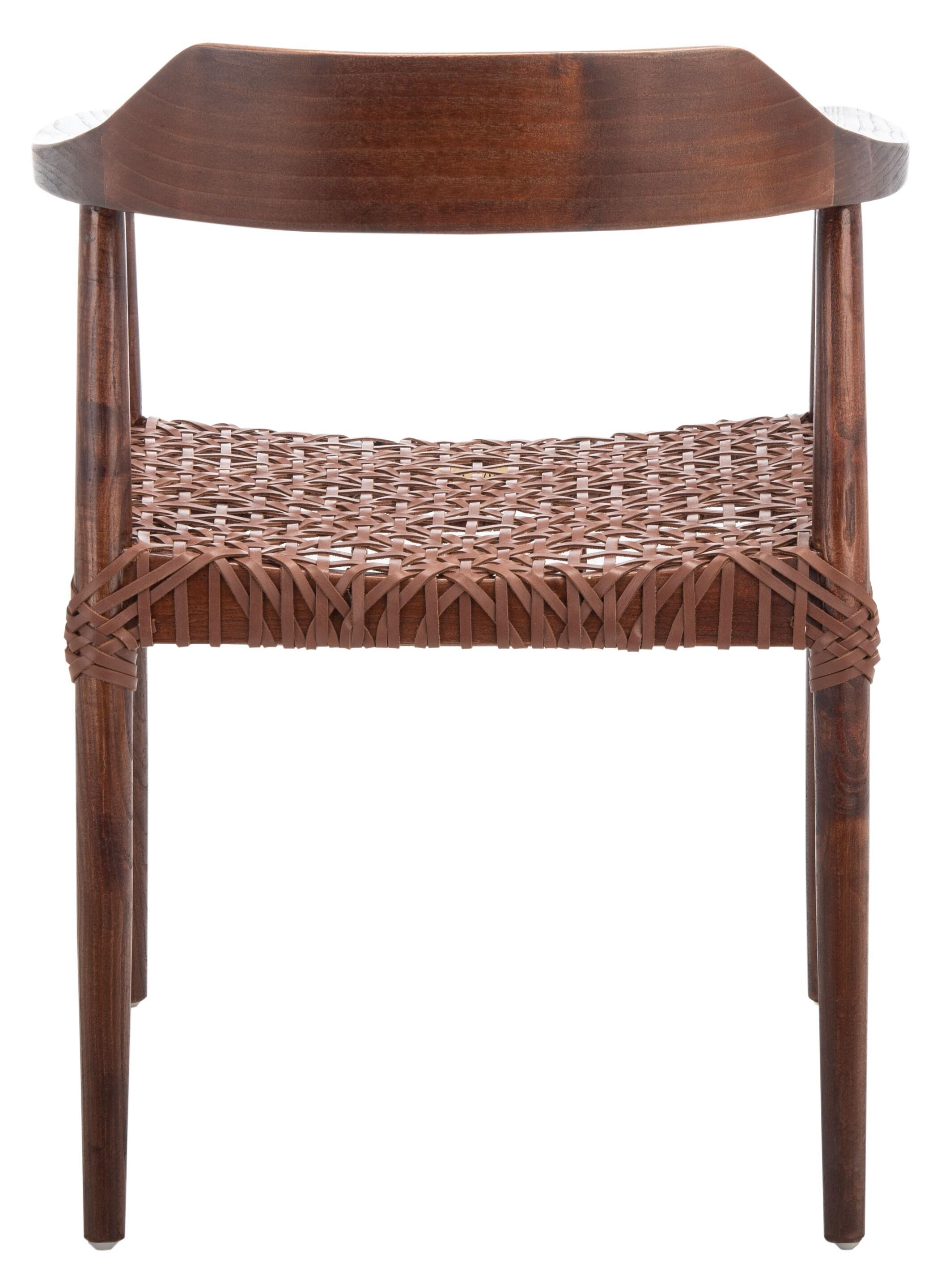 SAFAVIEH Munro Leather Woven Accent Chairs, Walnut (Sungkai Wood Frame)/Cognac (Leather Seat) (22 in. W x 20.5 in. D x 28.5 in. H)