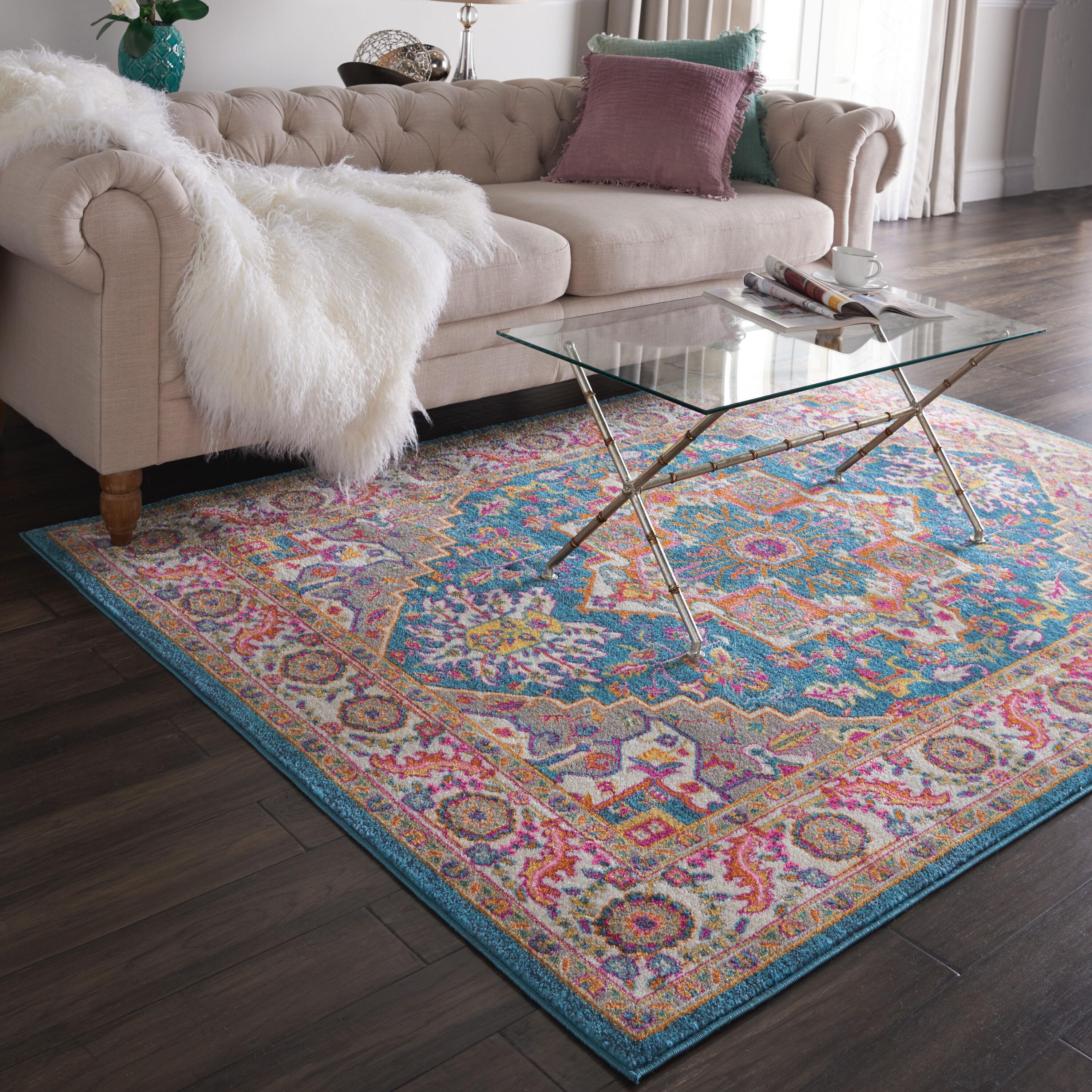 Nourison Passion Colorful Center Medallion Area Rug Teal Multicolor 5'3" x 7'3"