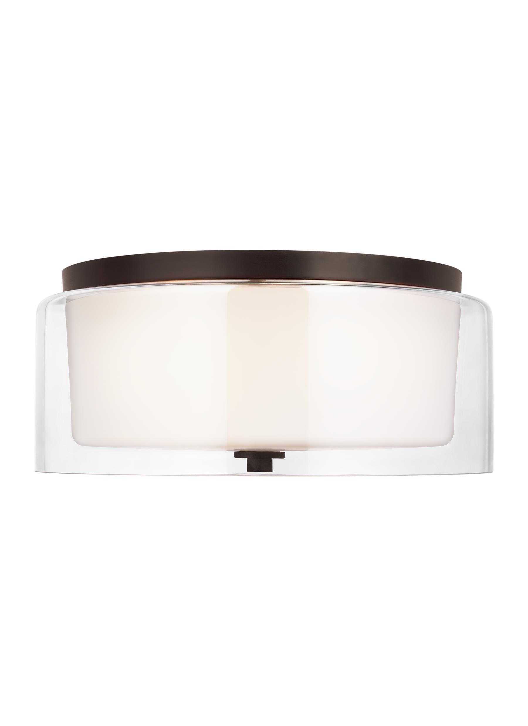 Elmwood Park 14 in. 2-Light Bronze Modern Transitional Flush Mount with Satin Etched Glass Shade