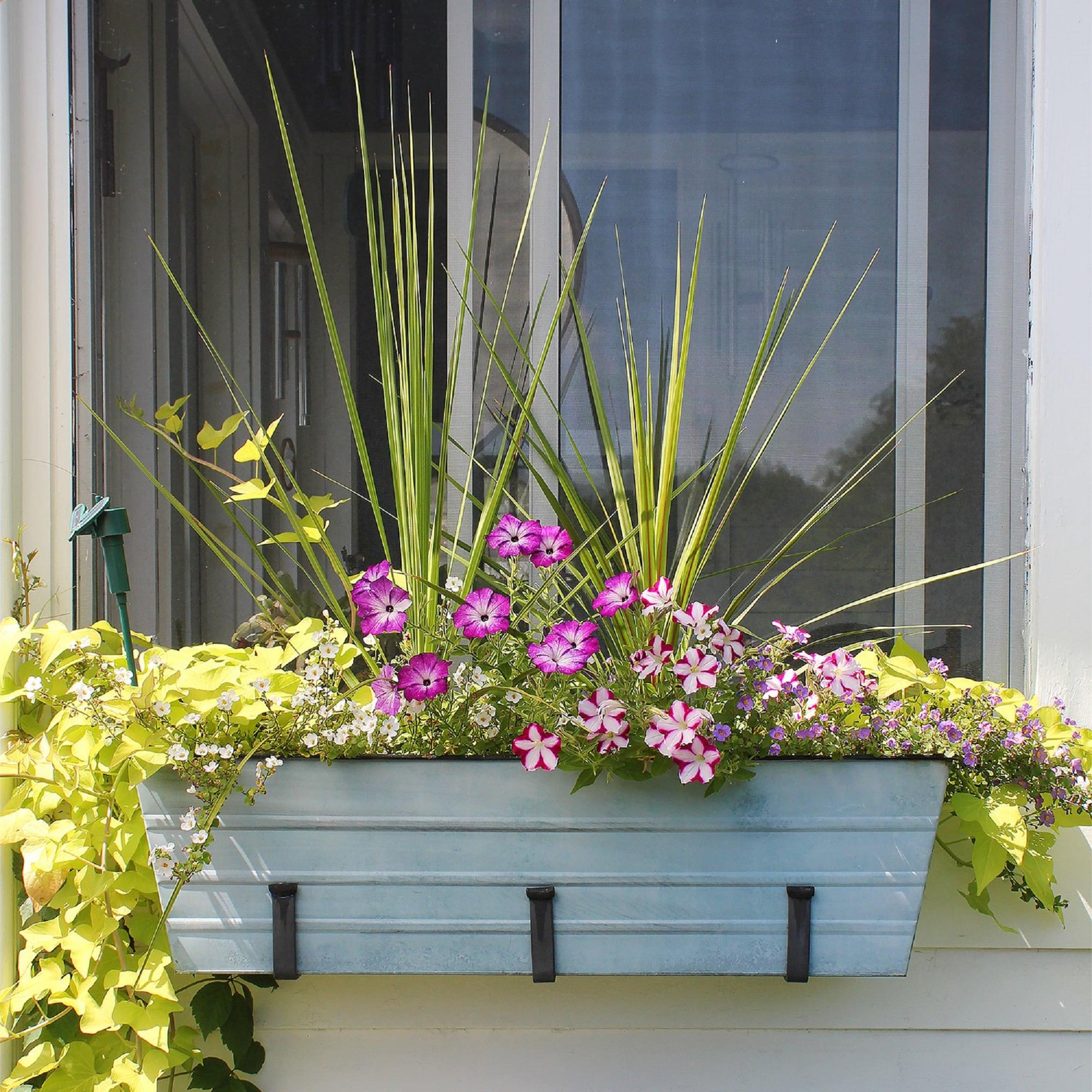 35.25" Large Galvanized Steel Flower Box Planter Nantucket Blue - ACHLA Designs: Wall-Mountable, Patina Finish, Rolled Edge