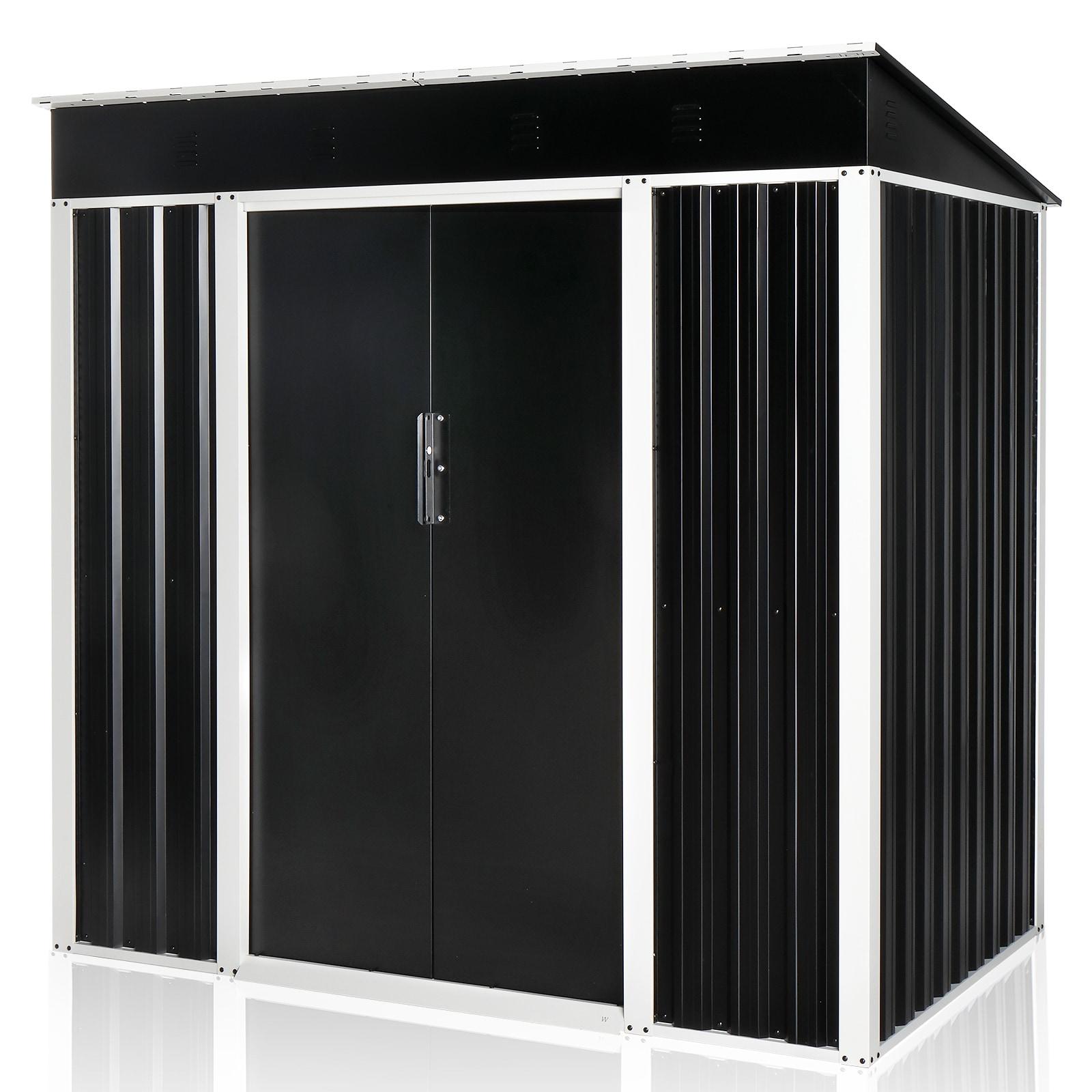 6x4 FT Black Galvanized Iron Outdoor Storage Shed with Sliding Doors