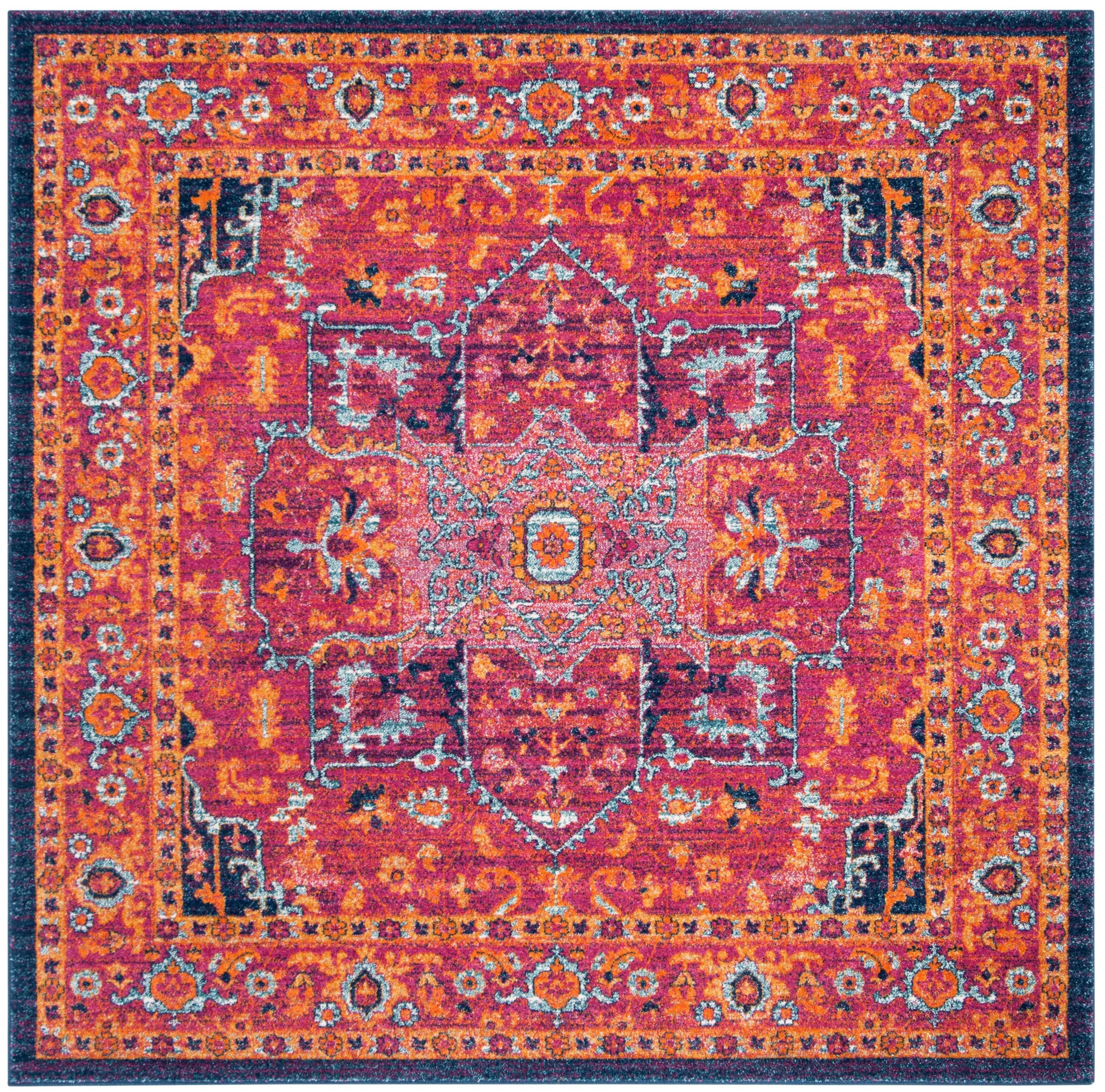 SAFAVIEH Evoke Westley Traditional Floral Area Rug, Fuchsia/Orange, 5'1" x 5'1" Square