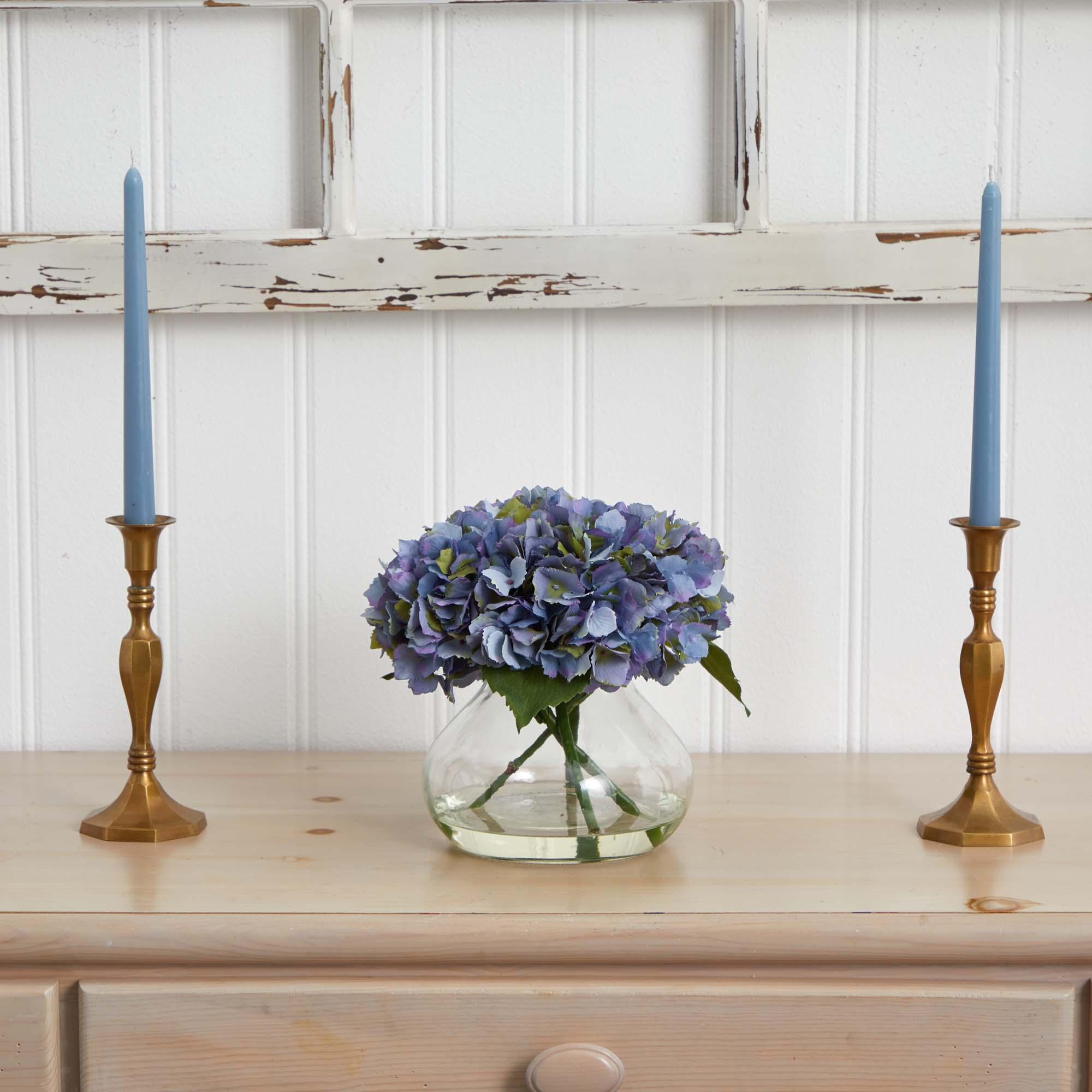 Nearly Natural Large Blooming Hydrangea with Vase, Blue