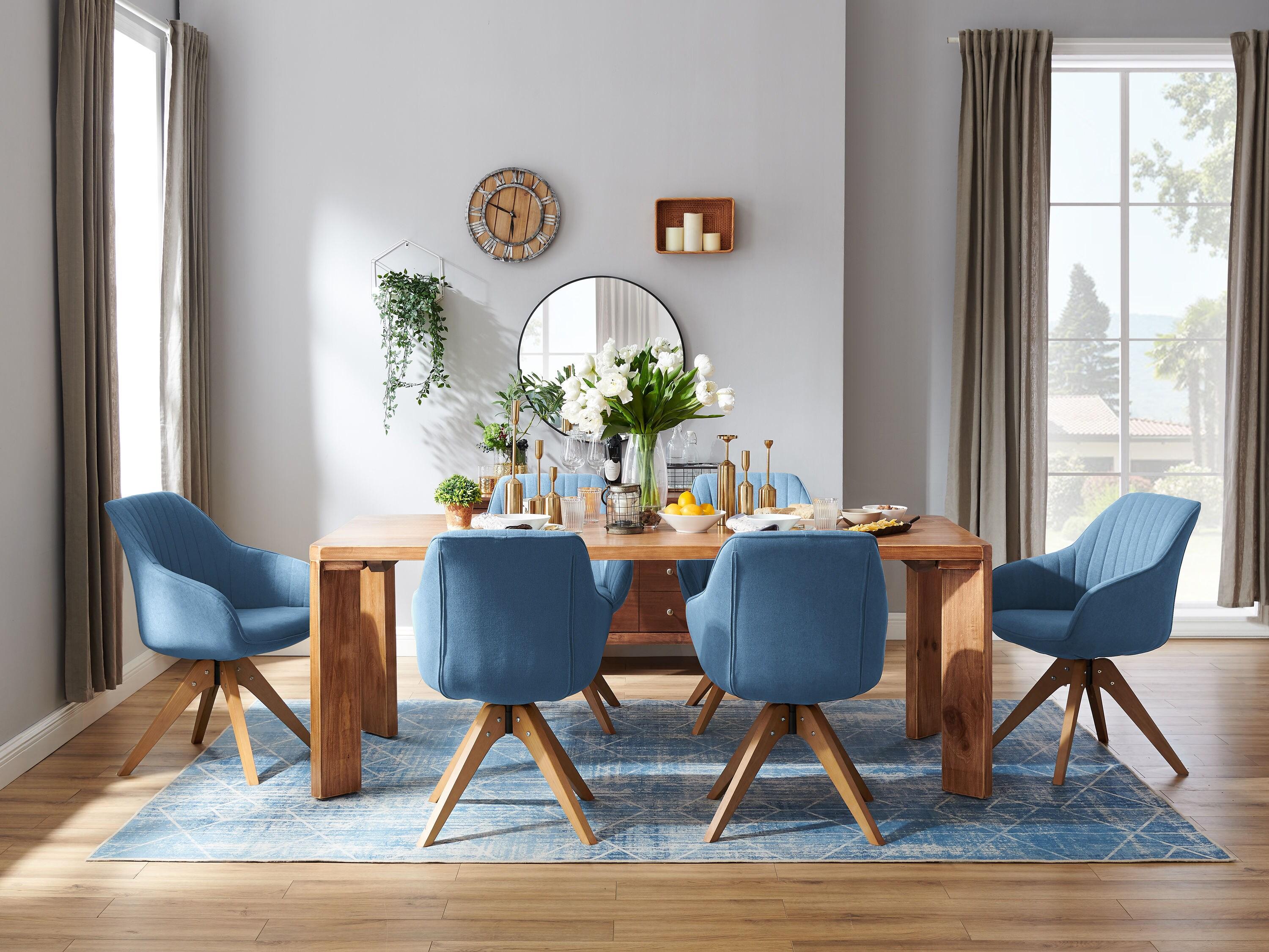 Art Leon Mid Century Accent Chair Fabric Swivel Beech Wood Legs, Light Blue