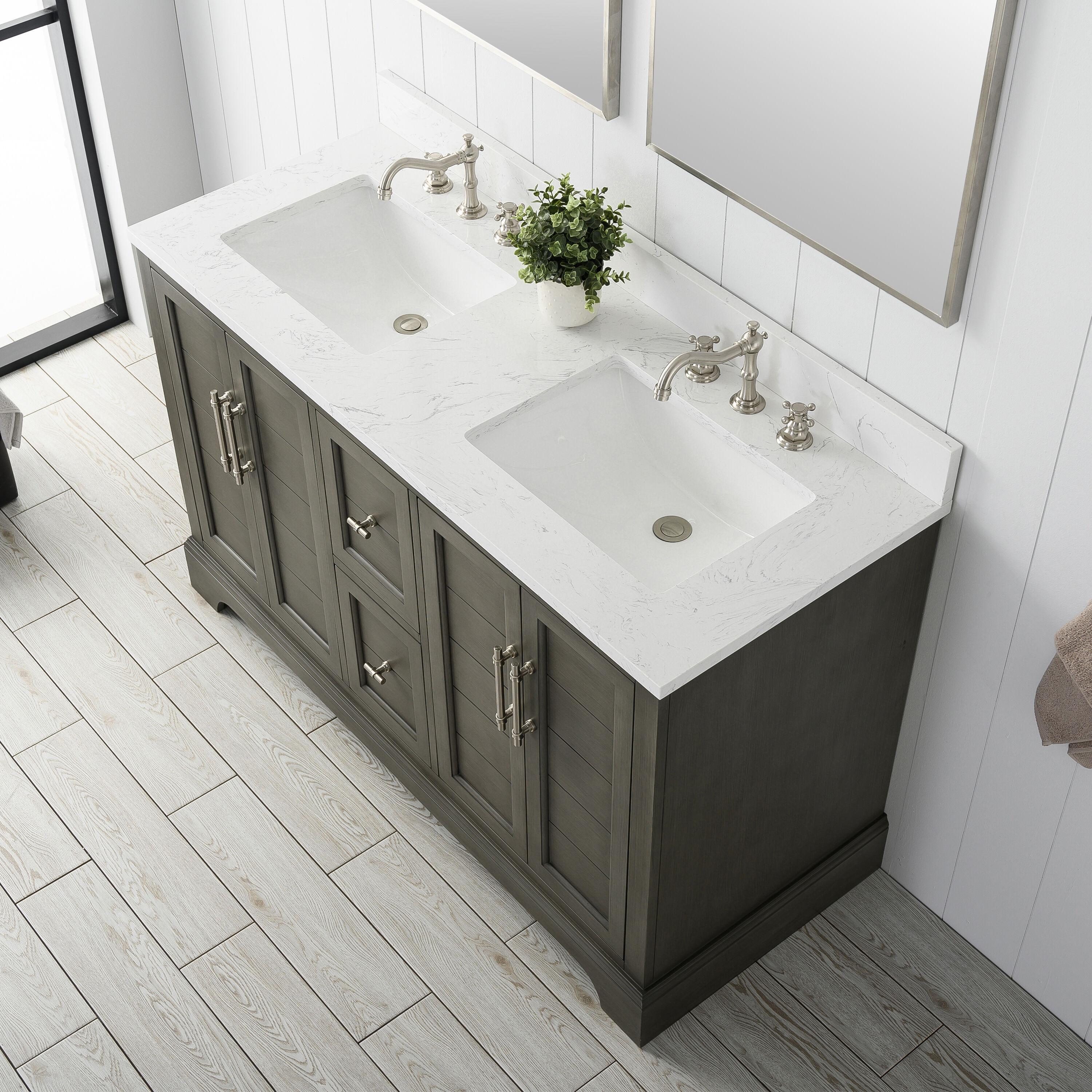 Vanity Art 54 x 22 x 34 in. Single Sink Bathroom Vanity with Quartz Top & Backsplash, Silver Gray