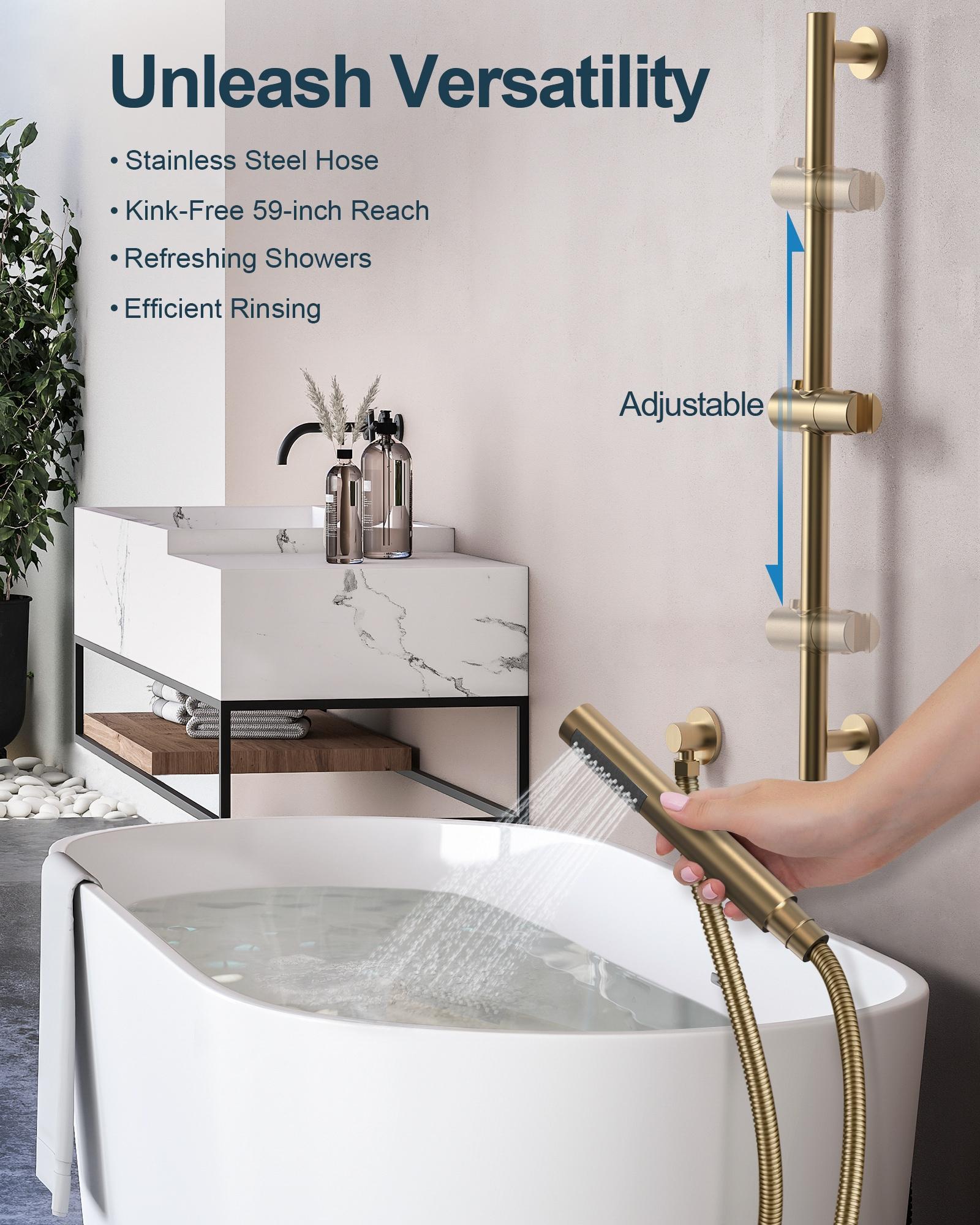 GRANDJOY Complete Shower System, 10" and 6" Dual Wall Mount Rain Shower Faucets with Handheld Shower Spray, High Pressure in Brushed Gold