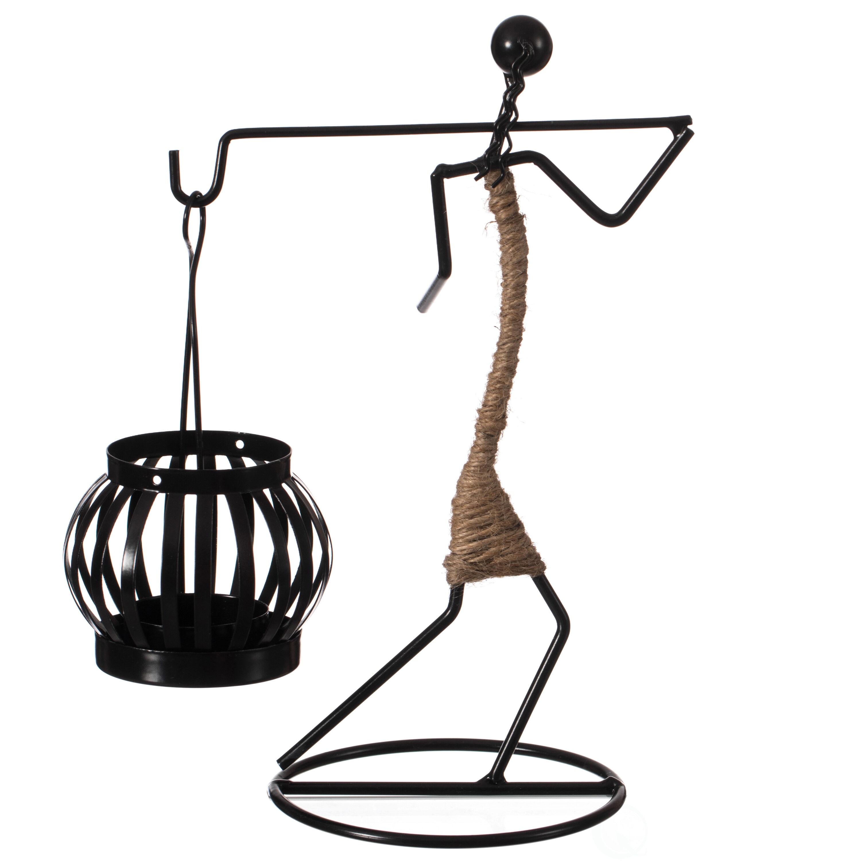 Fabulaxe Wire Figure Candle Holder Decorative Modern Tea Light Lantern Tabletop Centerpiece Candle Stand, Back Carry