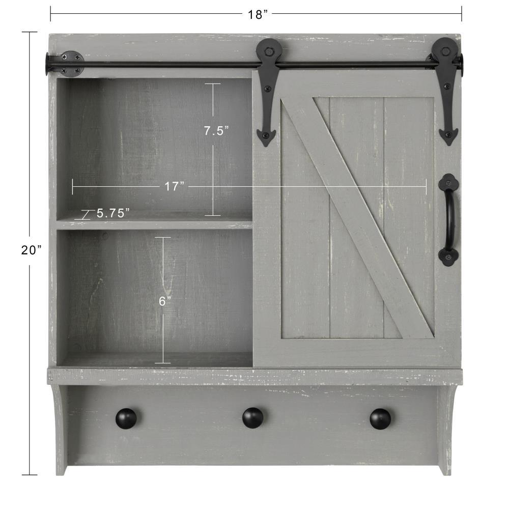 Kate and Laurel Cates Farmhouse Cabinet Wall Organizer with Sliding Barn Door and 3 Knobs, 18 x 8 x 20, Gray, Shabby-Chic Farmhouse-Inspired Mail and Key Holder for Wall